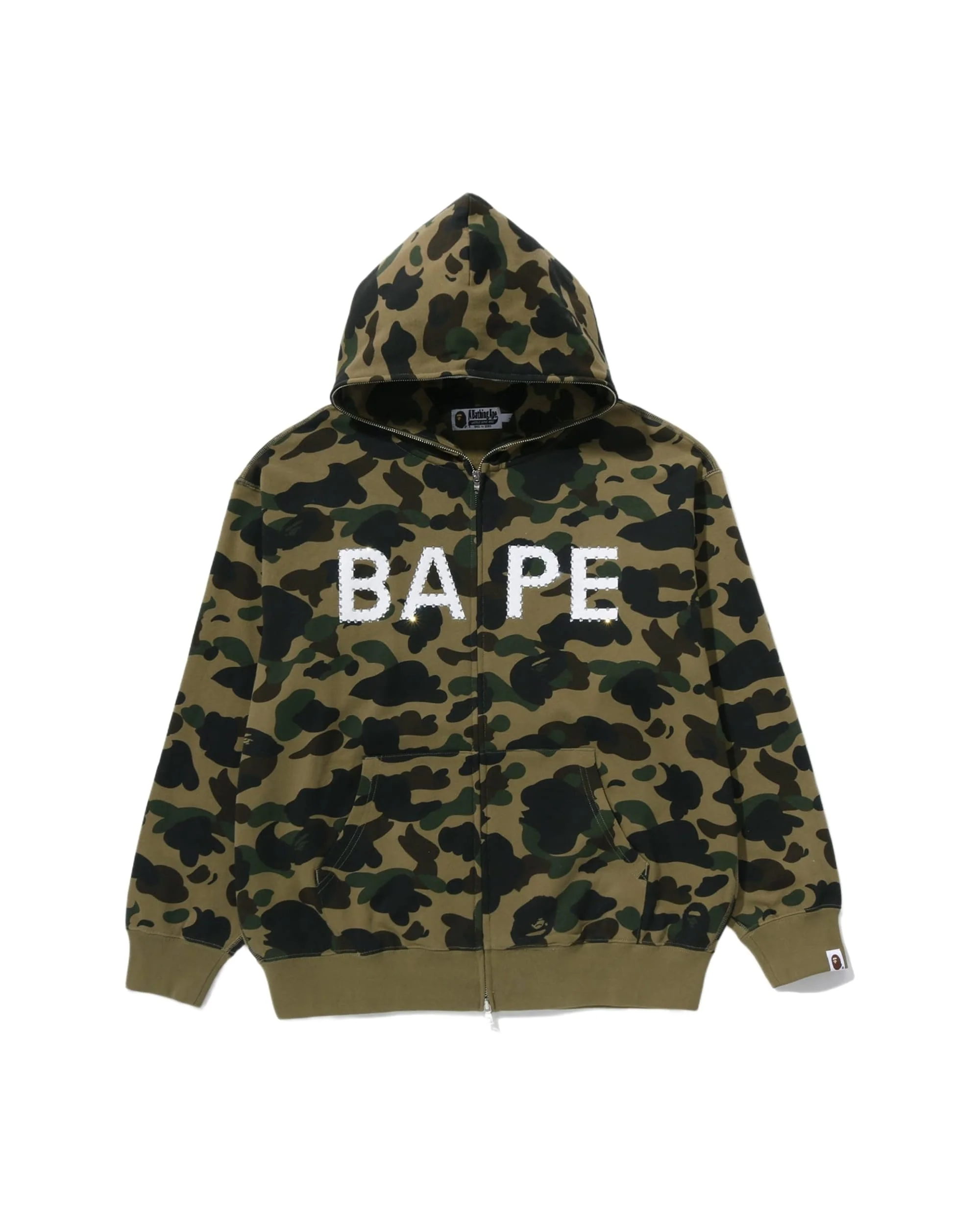 1ST CAMO BAPE LOGO RHINESTONE RELAXED FIT FULL ZIP HOODIE MENS