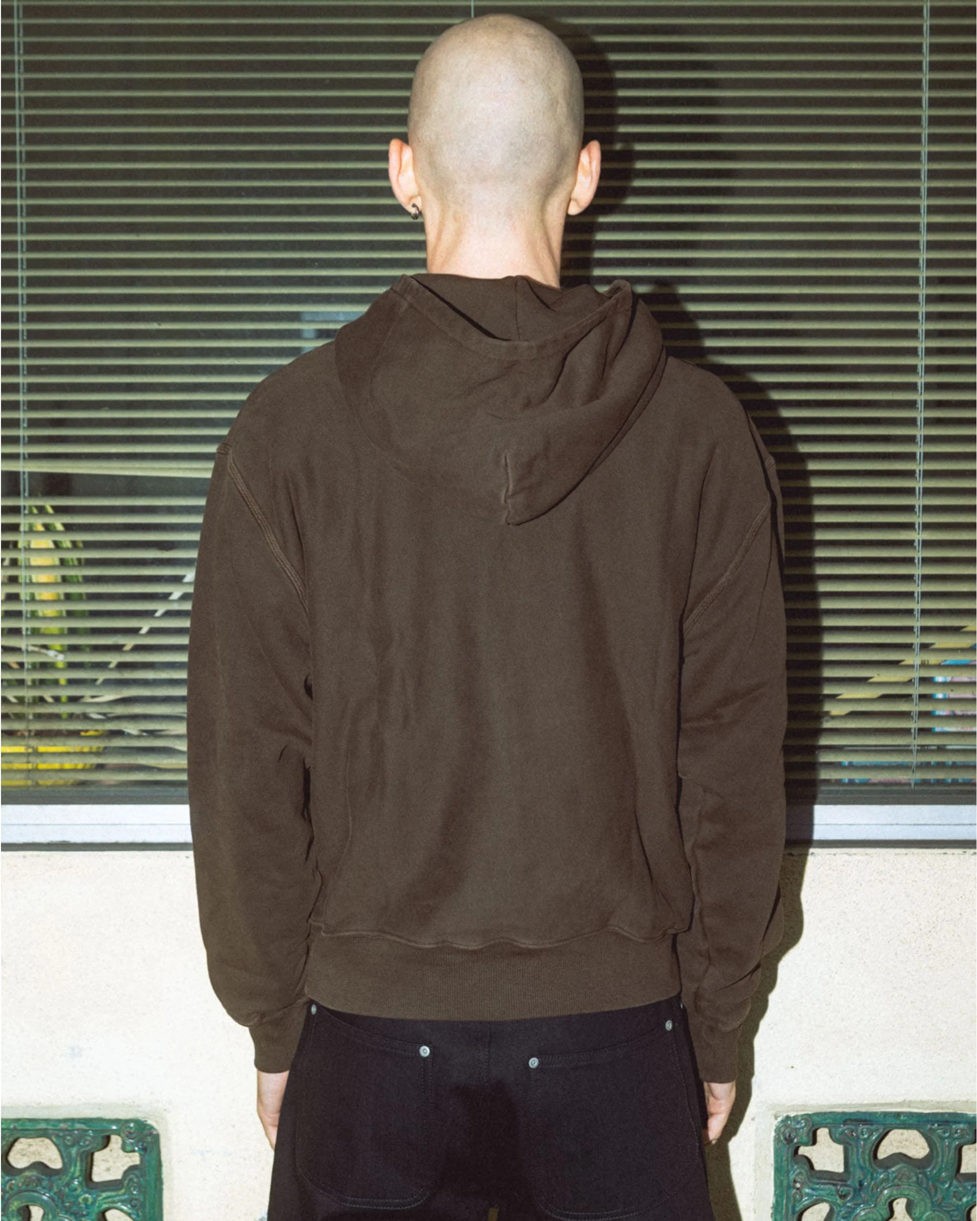 3D Embroidered Logohead Garment Dyed Hoodie - Brown - Image 4