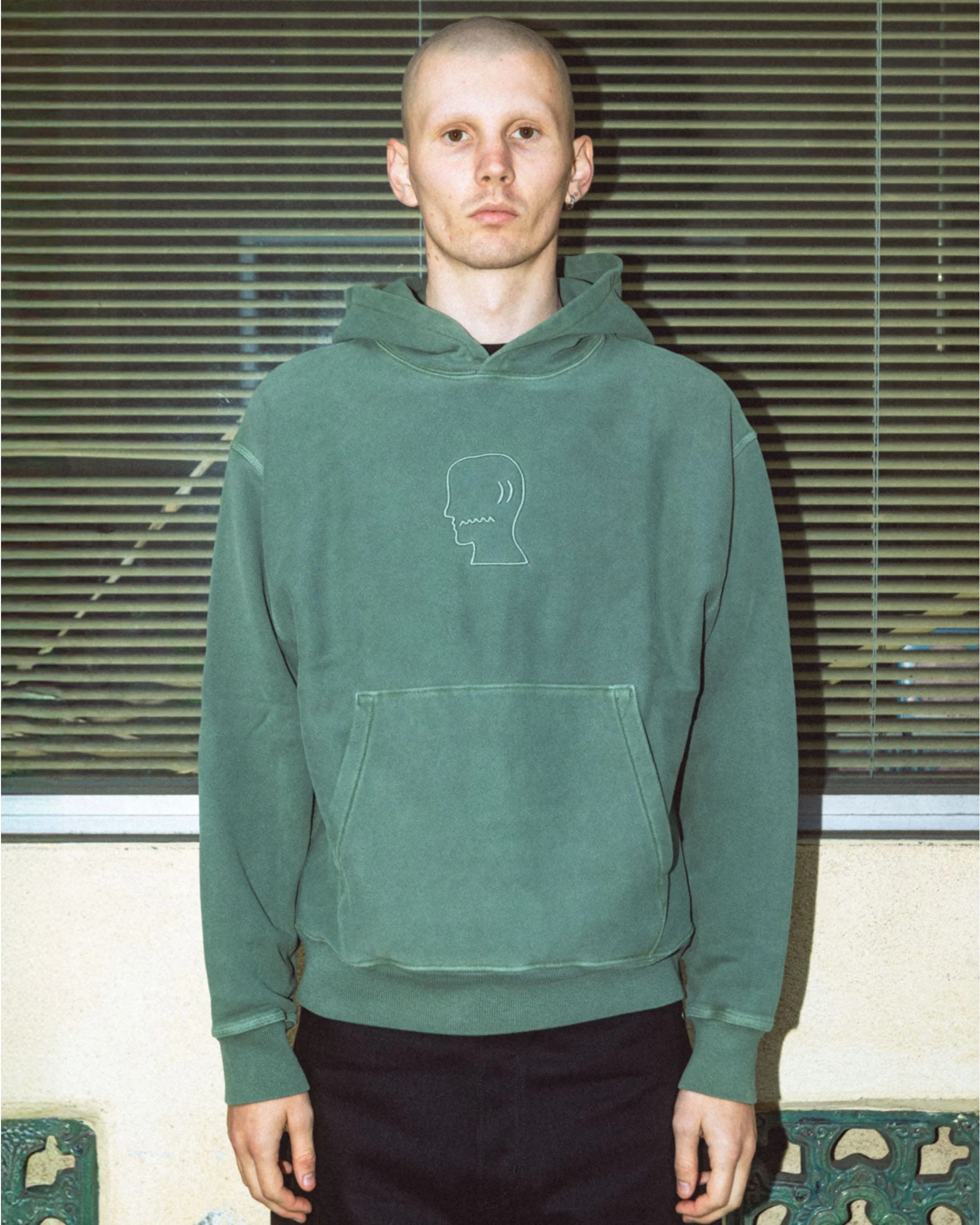 3D Embroidered Logohead Garment Dyed Hoodie - Ivy - Image 2