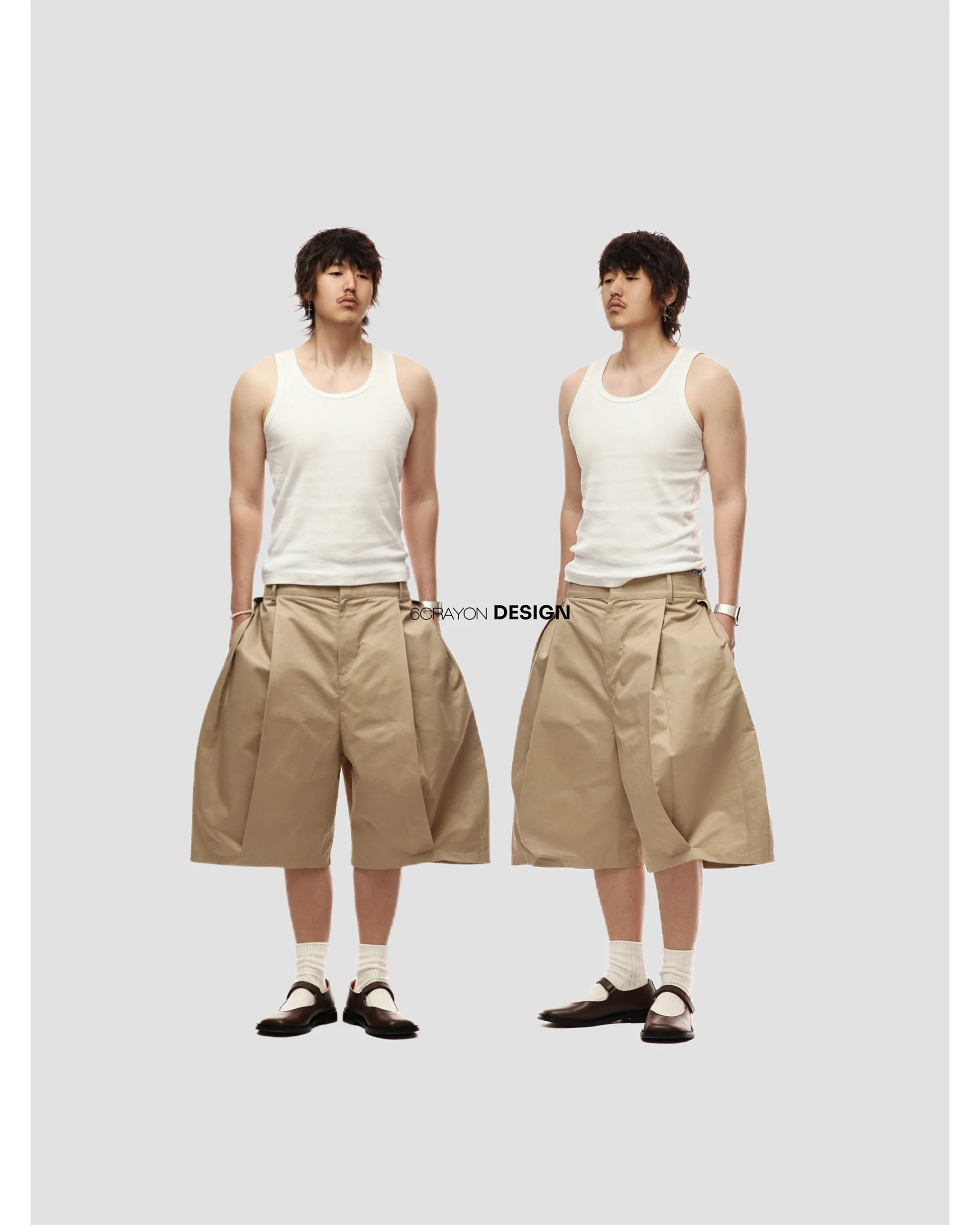 6CRAYON Elastic Waist Wide-Leg Shorts 2.0 – Double Pleated & Loose Fit with Coating - Image 10