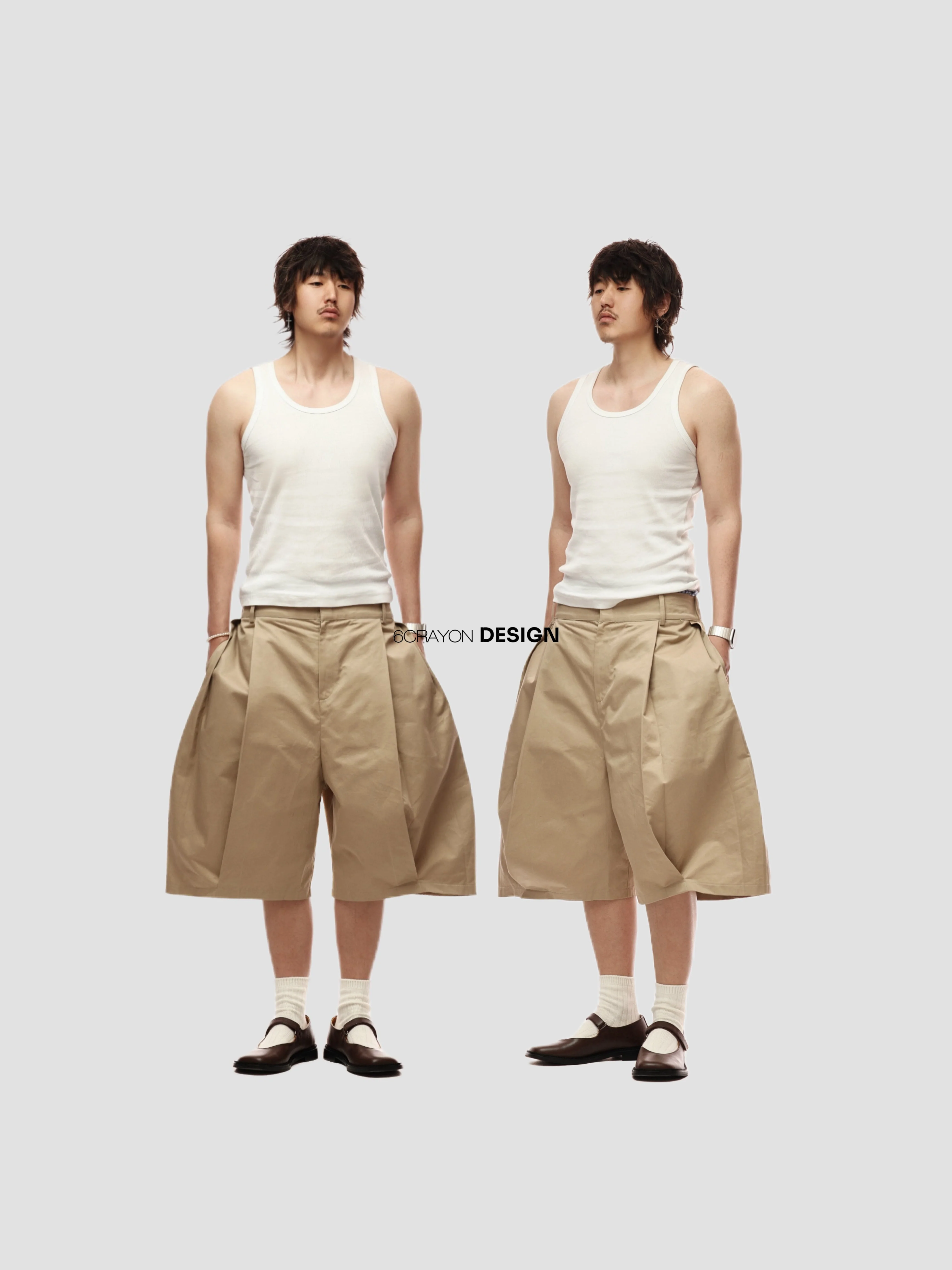 6CRAYON Elastic Waist Wide-Leg Shorts 2.0 – Double Pleated & Loose Fit with Coating - Image 18