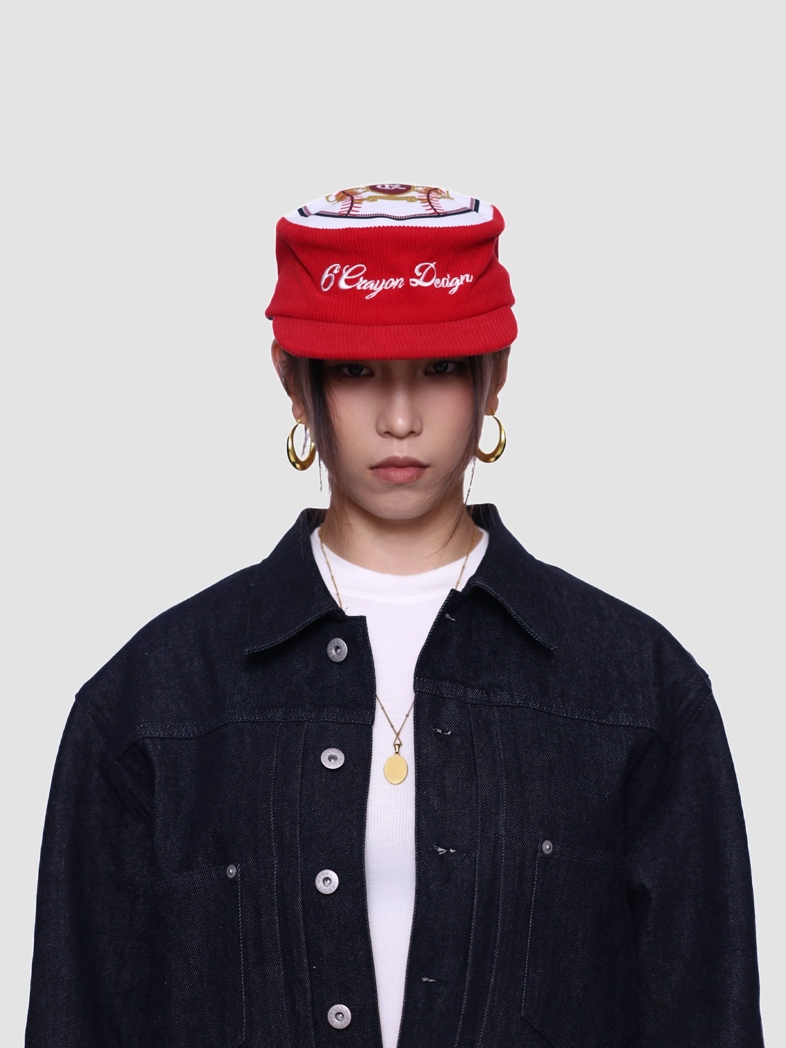 6CRAYON Flat Top Embroidered Corduroy Patchwork Baseball Cap - Image 11