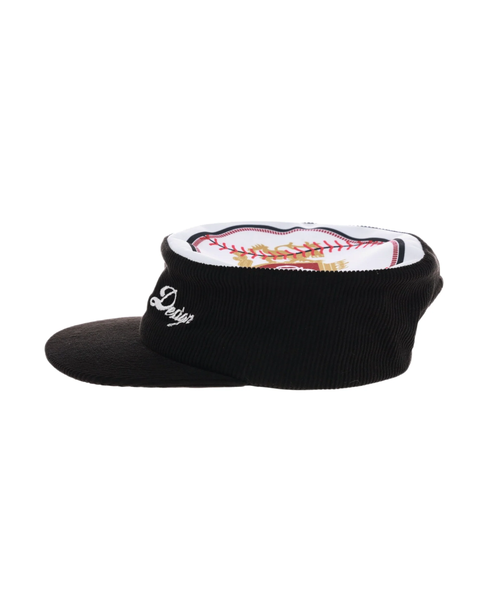 6CRAYON Flat Top Embroidered Corduroy Patchwork Baseball Cap - Image 2