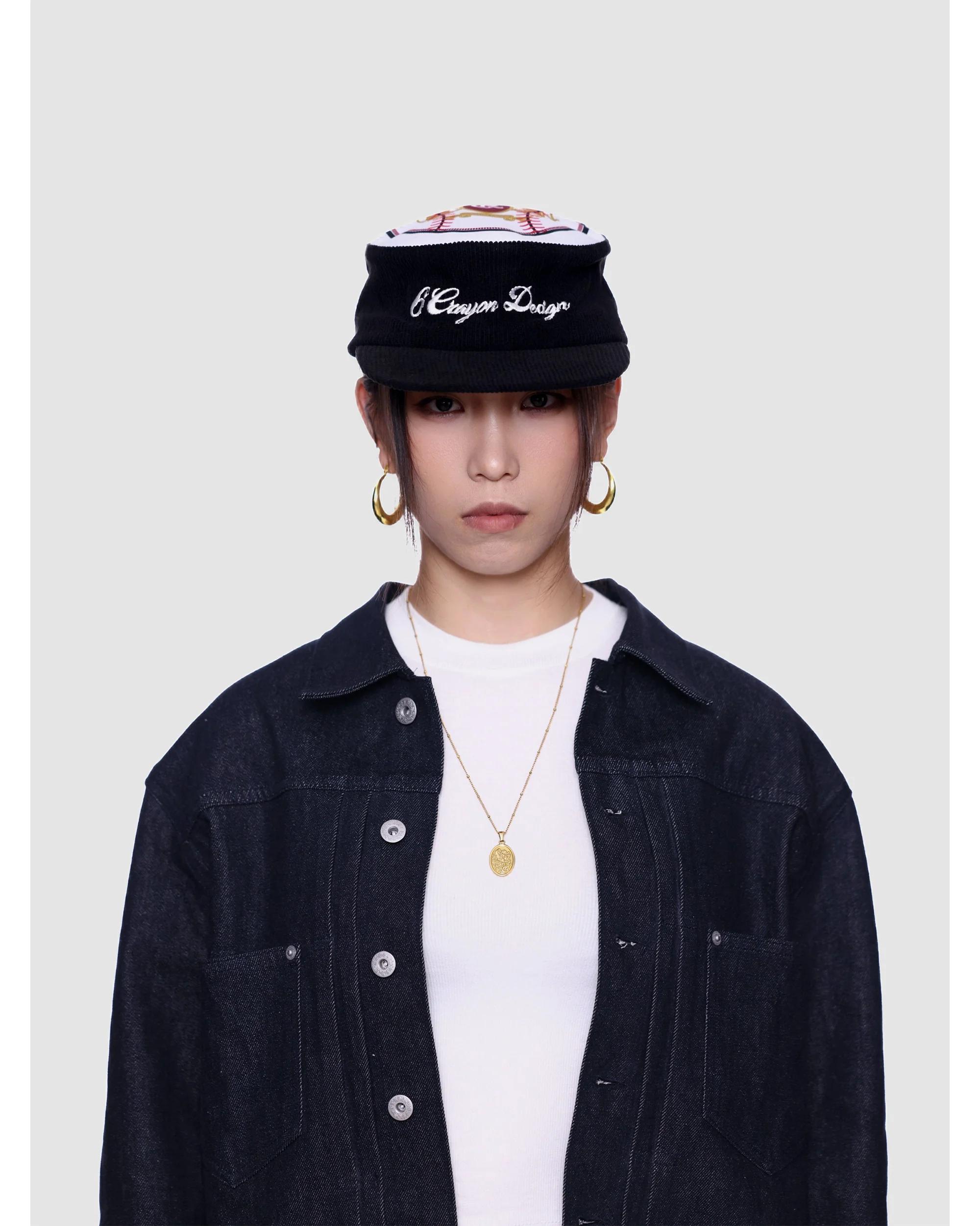 6CRAYON Flat Top Embroidered Corduroy Patchwork Baseball Cap - Image 5