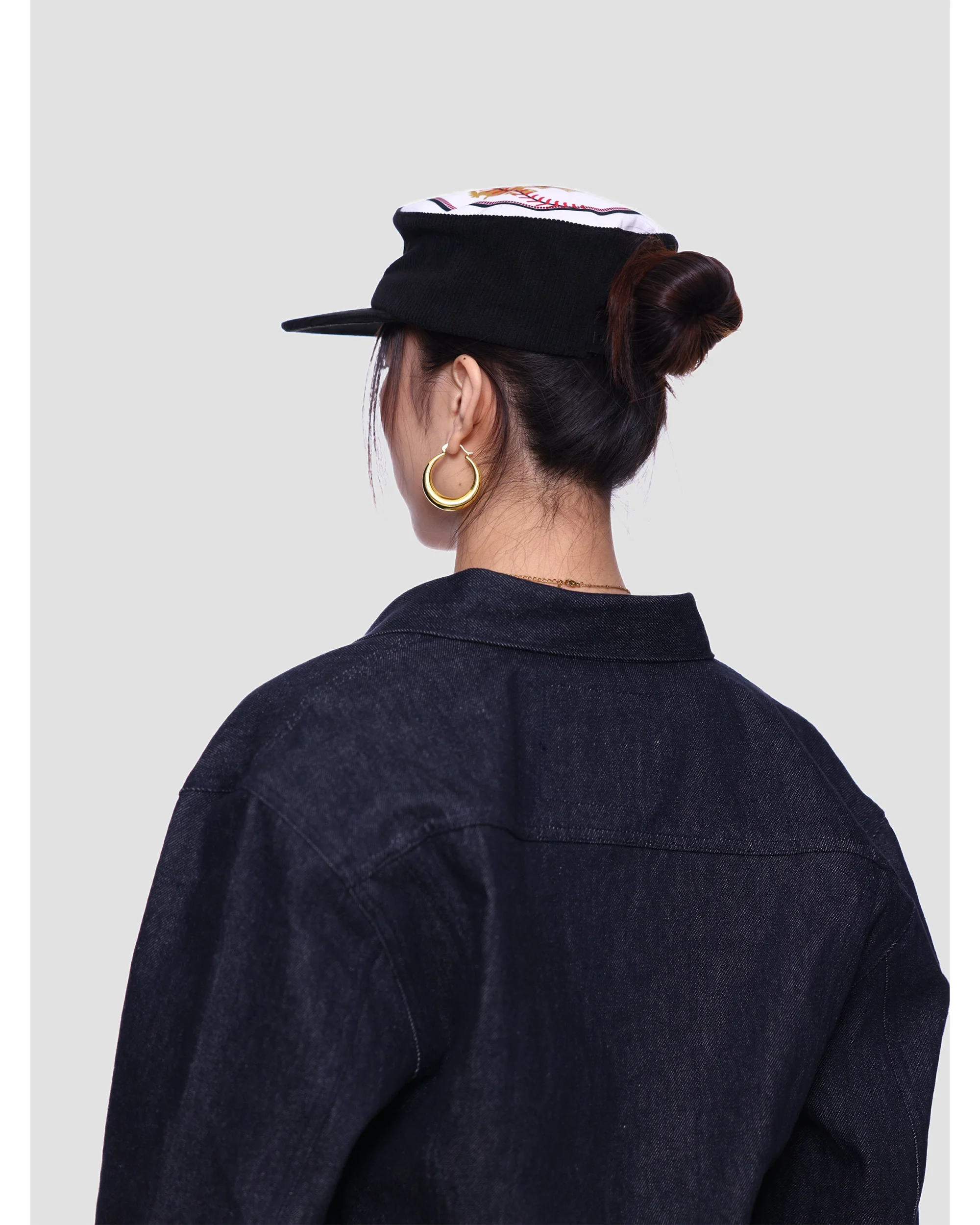 6CRAYON Flat Top Embroidered Corduroy Patchwork Baseball Cap - Image 6