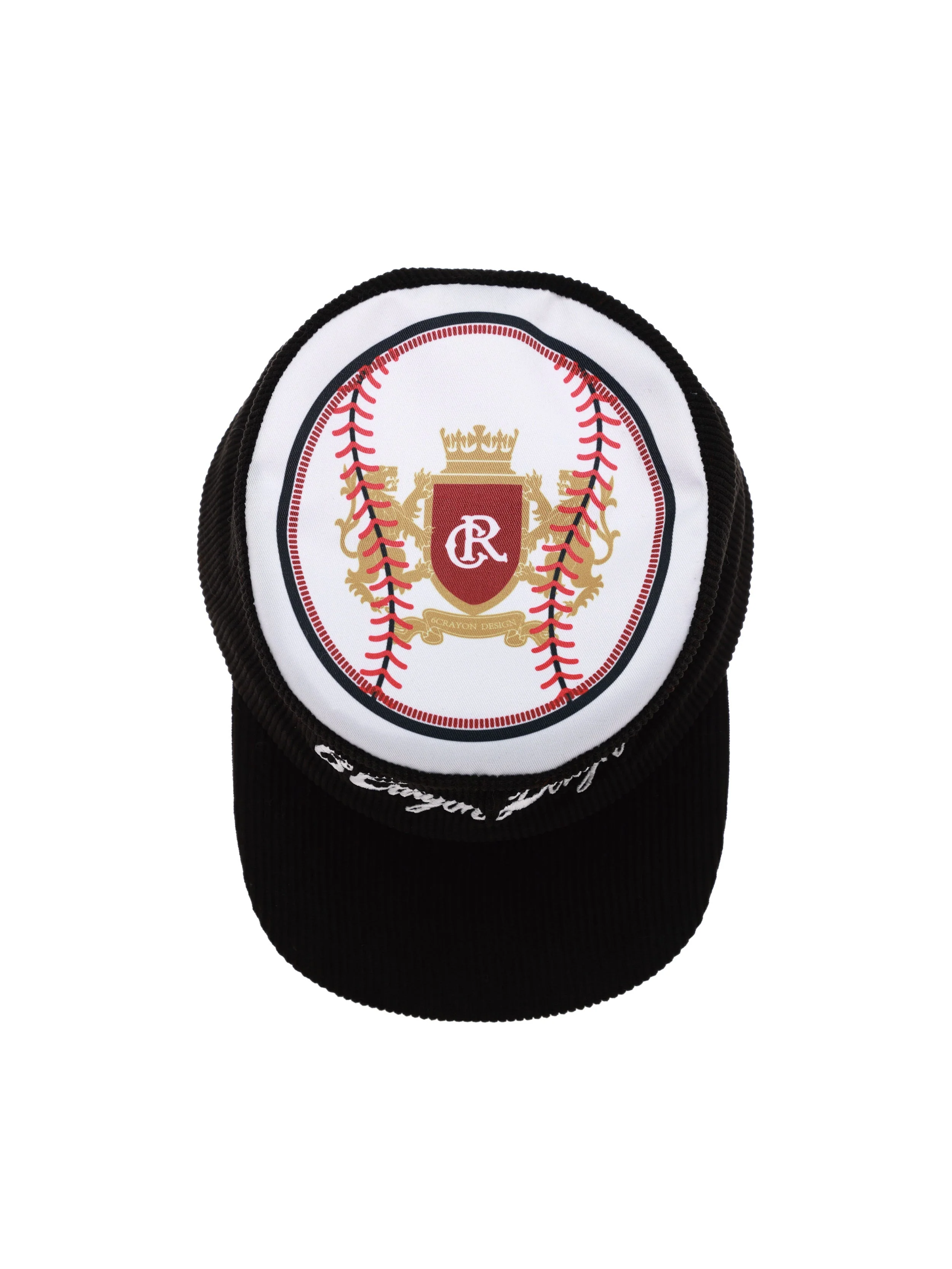 6CRAYON Flat Top Embroidered Corduroy Patchwork Baseball Cap - Image 9