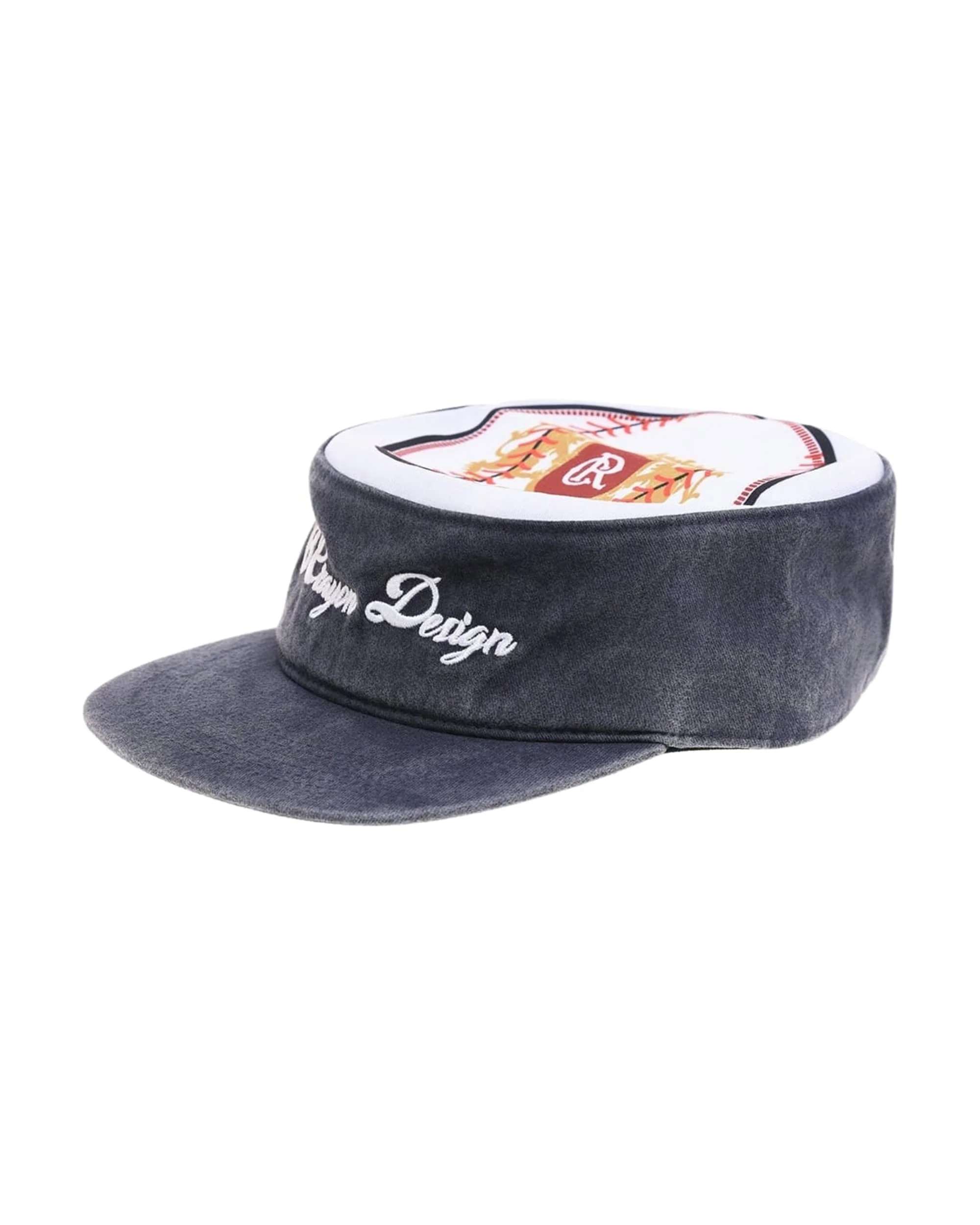 6CRAYON Flat Top Embroidered Navy Patchwork Baseball Cap