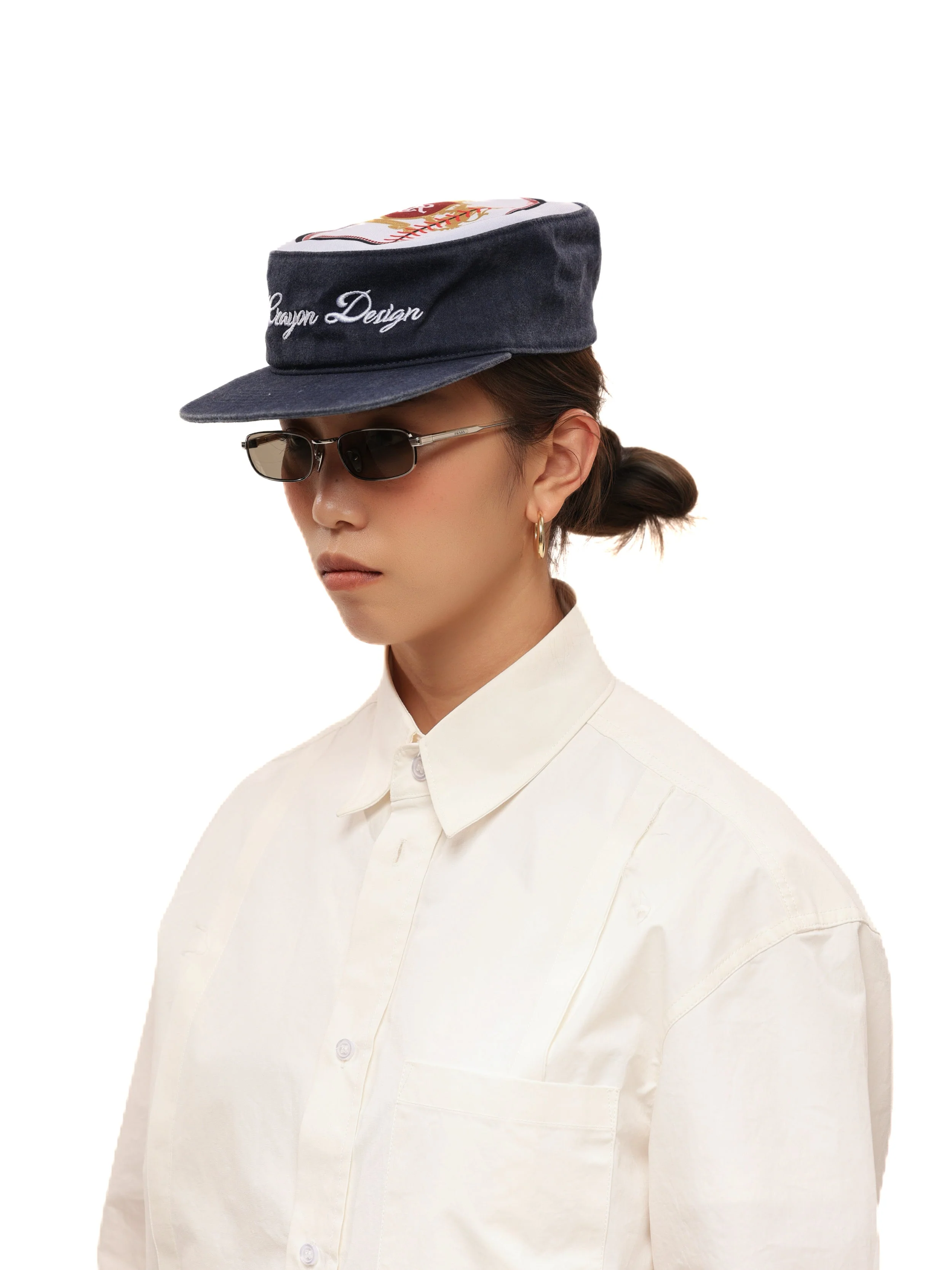 6CRAYON Flat Top Embroidered Navy Patchwork Baseball Cap - Image 11