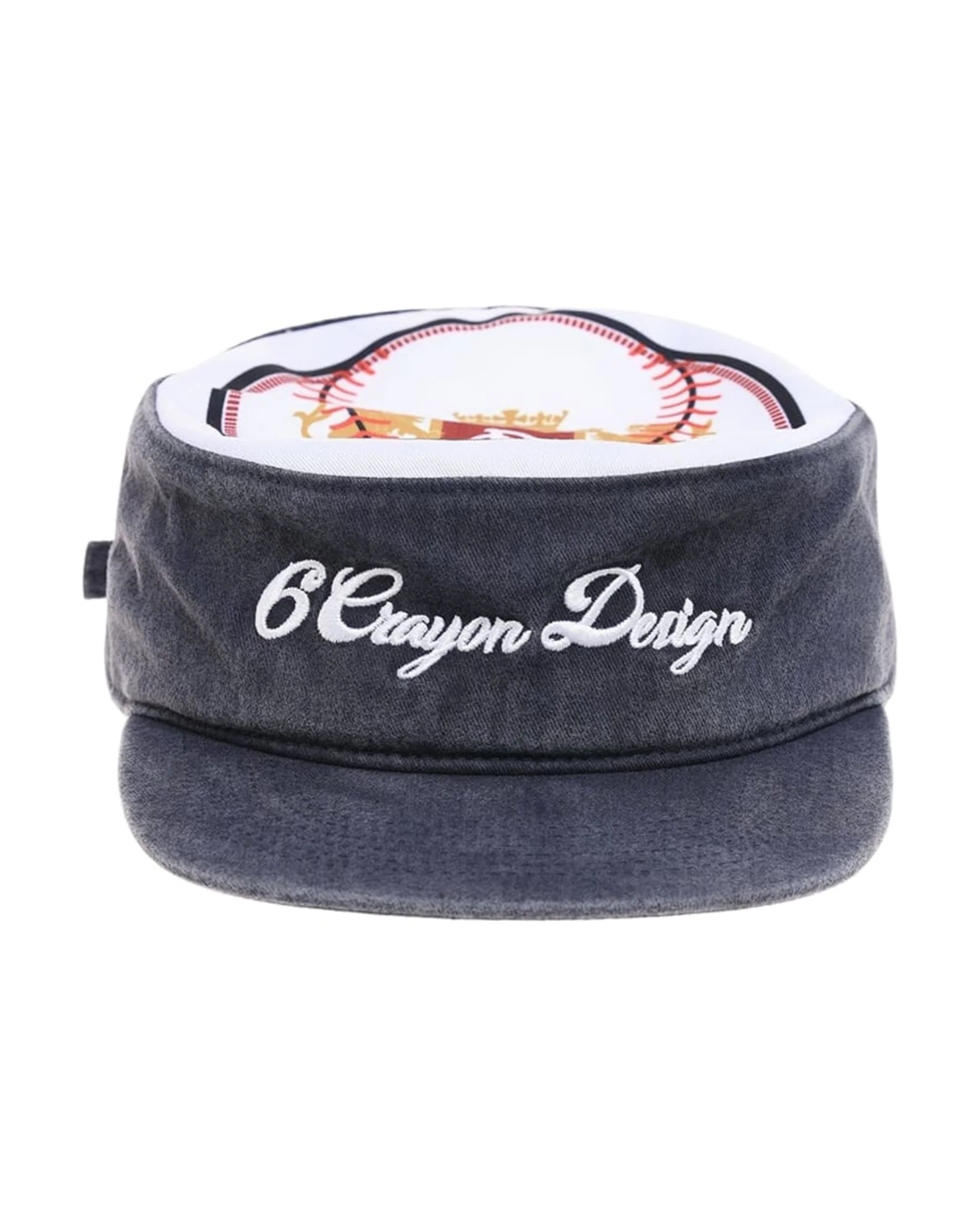 6CRAYON Flat Top Embroidered Navy Patchwork Baseball Cap - Image 6