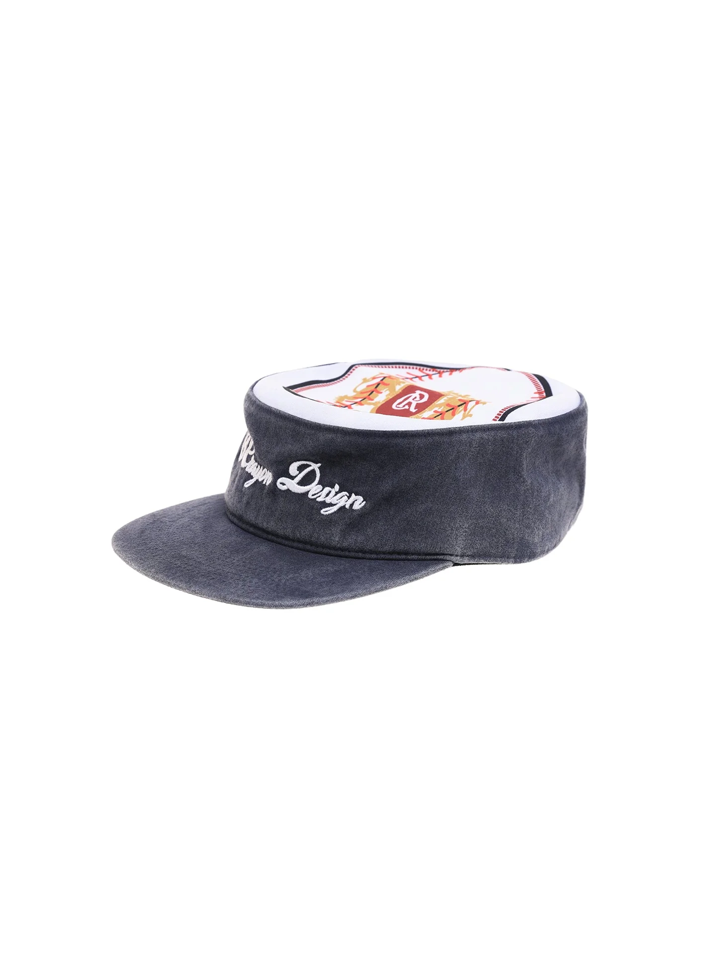 6CRAYON Flat Top Embroidered Navy Patchwork Baseball Cap - Image 8