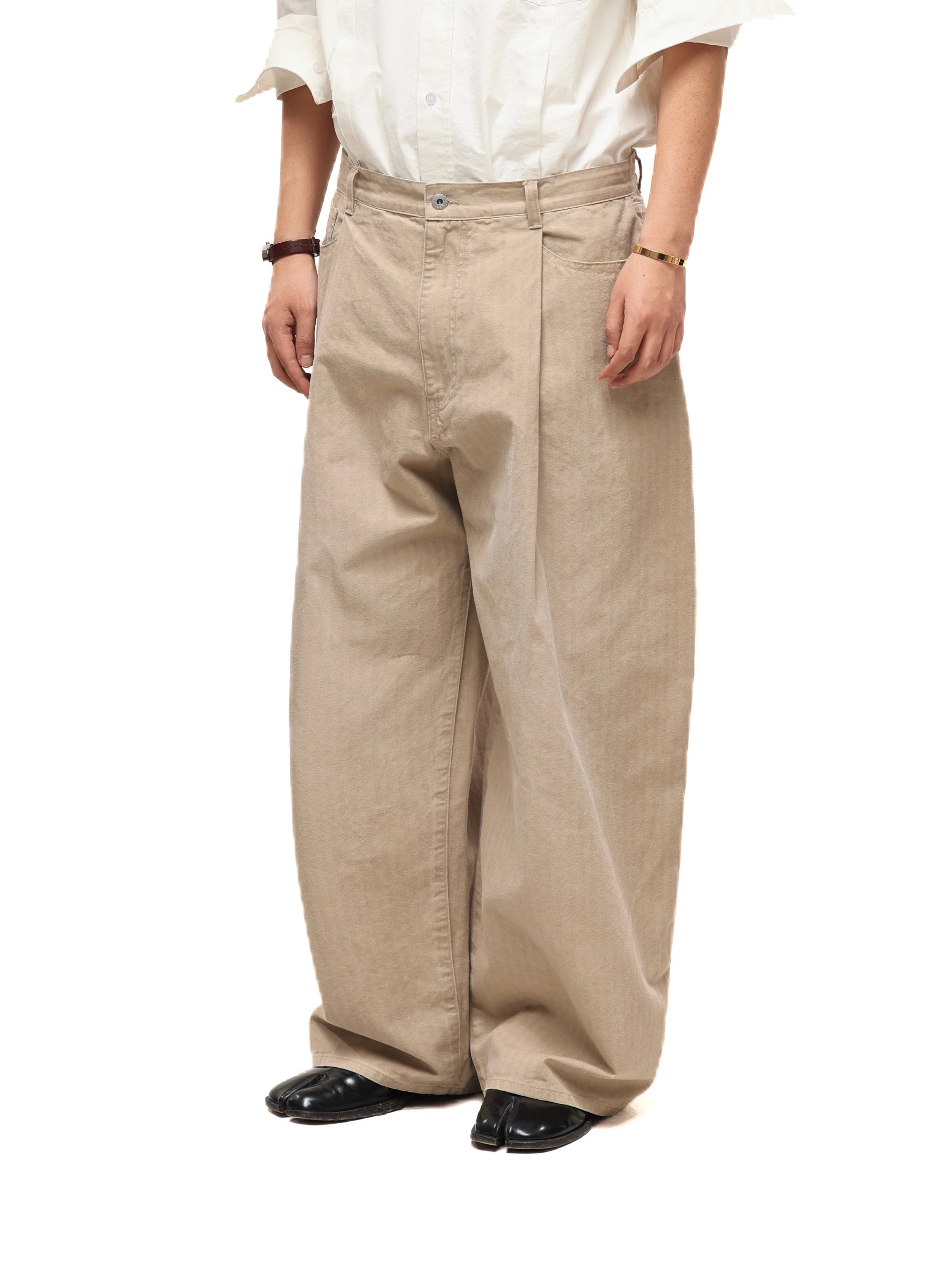 6CRAYON Khaki Classic Herringbone Washed Wide-Leg Trousers - Image 11