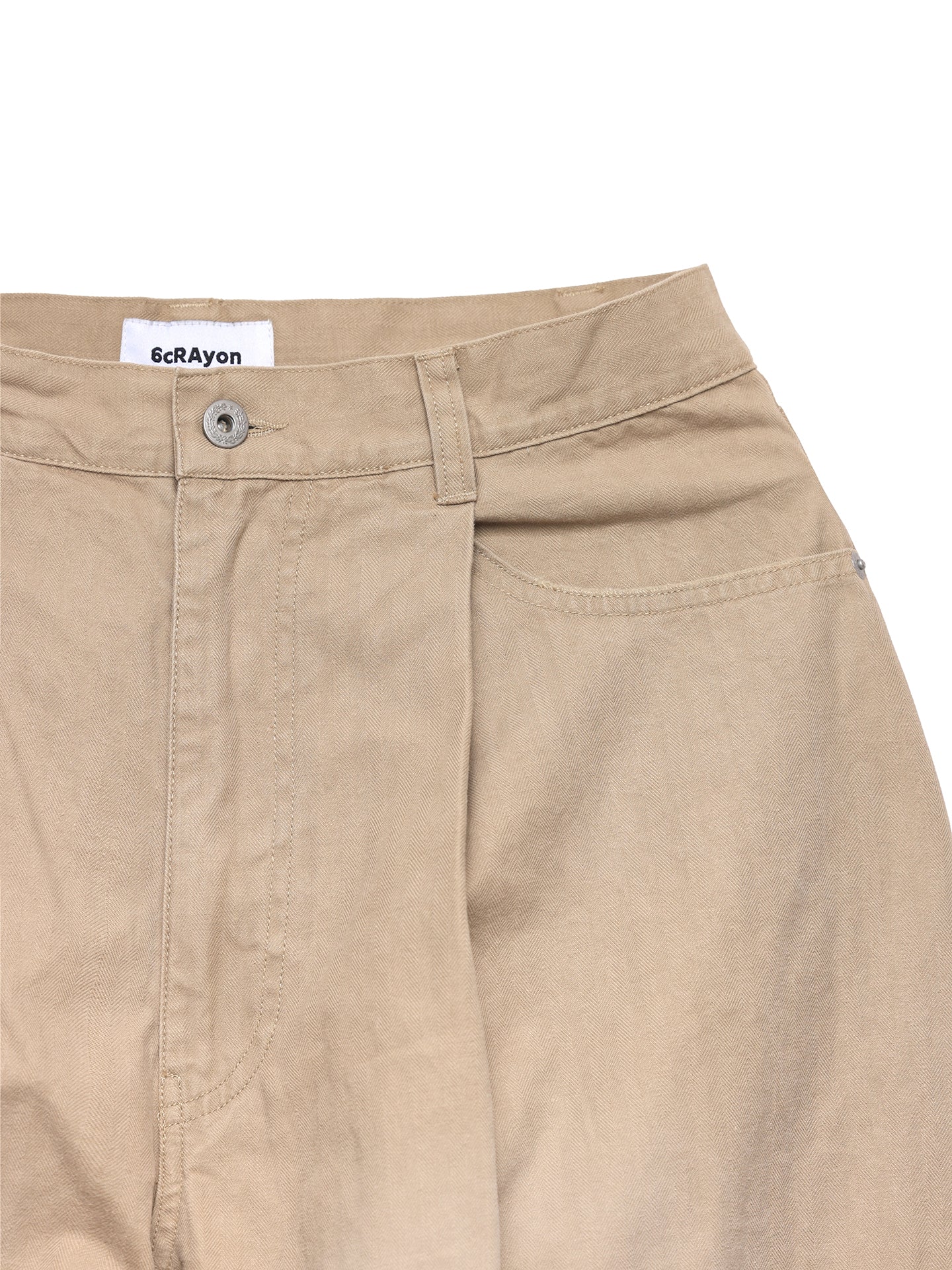 6CRAYON Khaki Classic Herringbone Washed Wide-Leg Trousers - Image 14