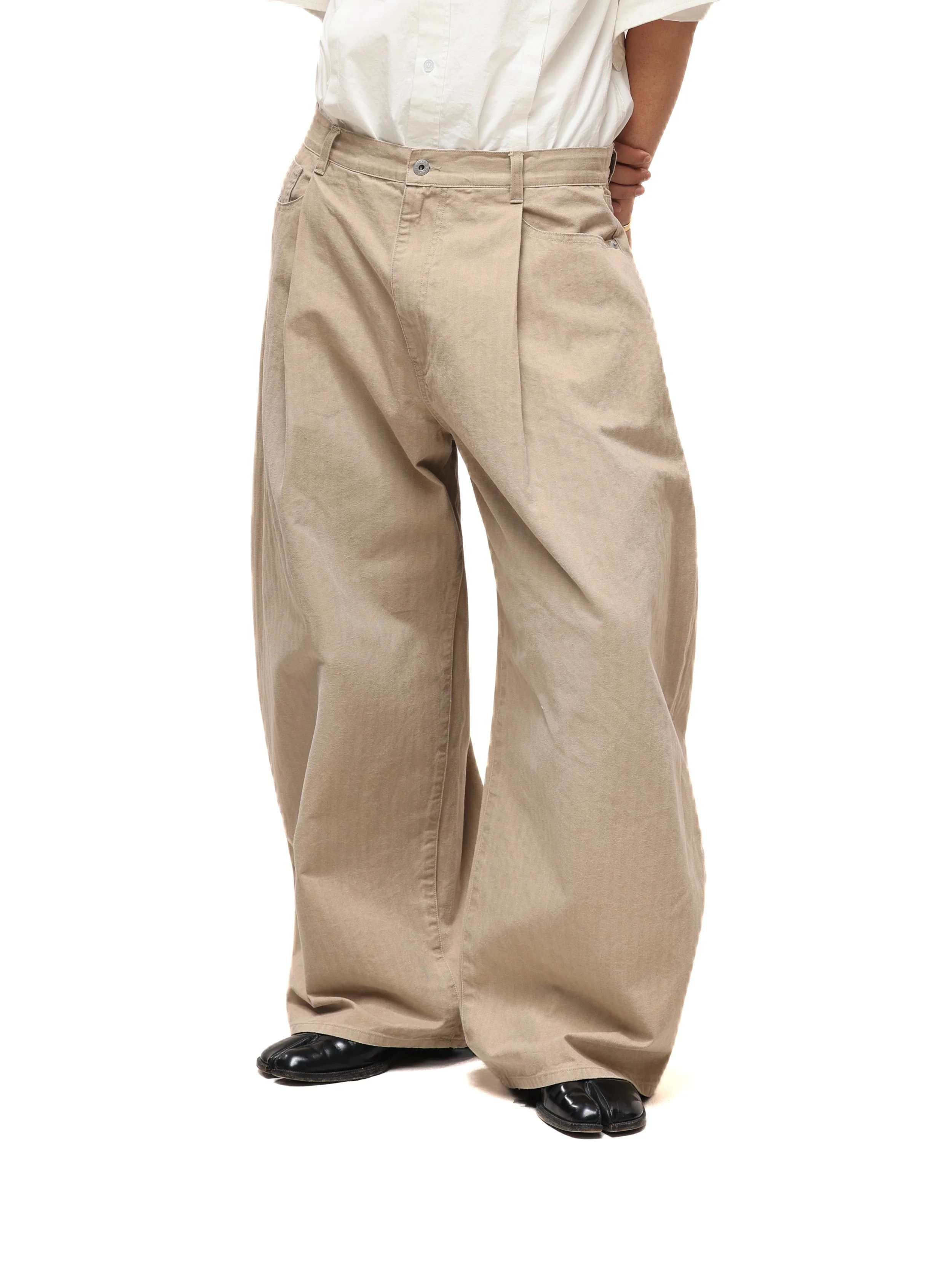 6CRAYON Khaki Classic Herringbone Washed Wide-Leg Trousers - Image 15