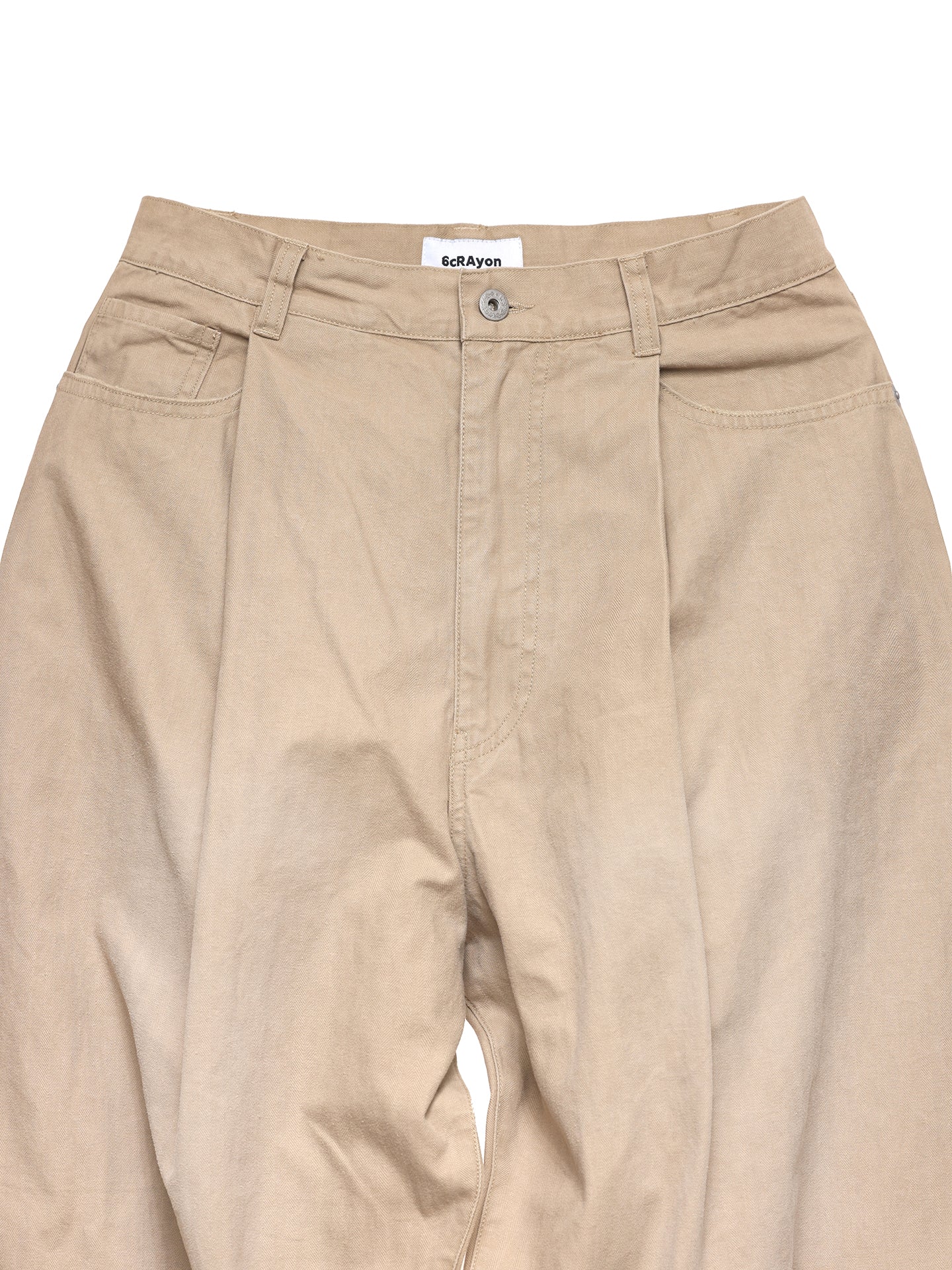 6CRAYON Khaki Classic Herringbone Washed Wide-Leg Trousers - Image 16