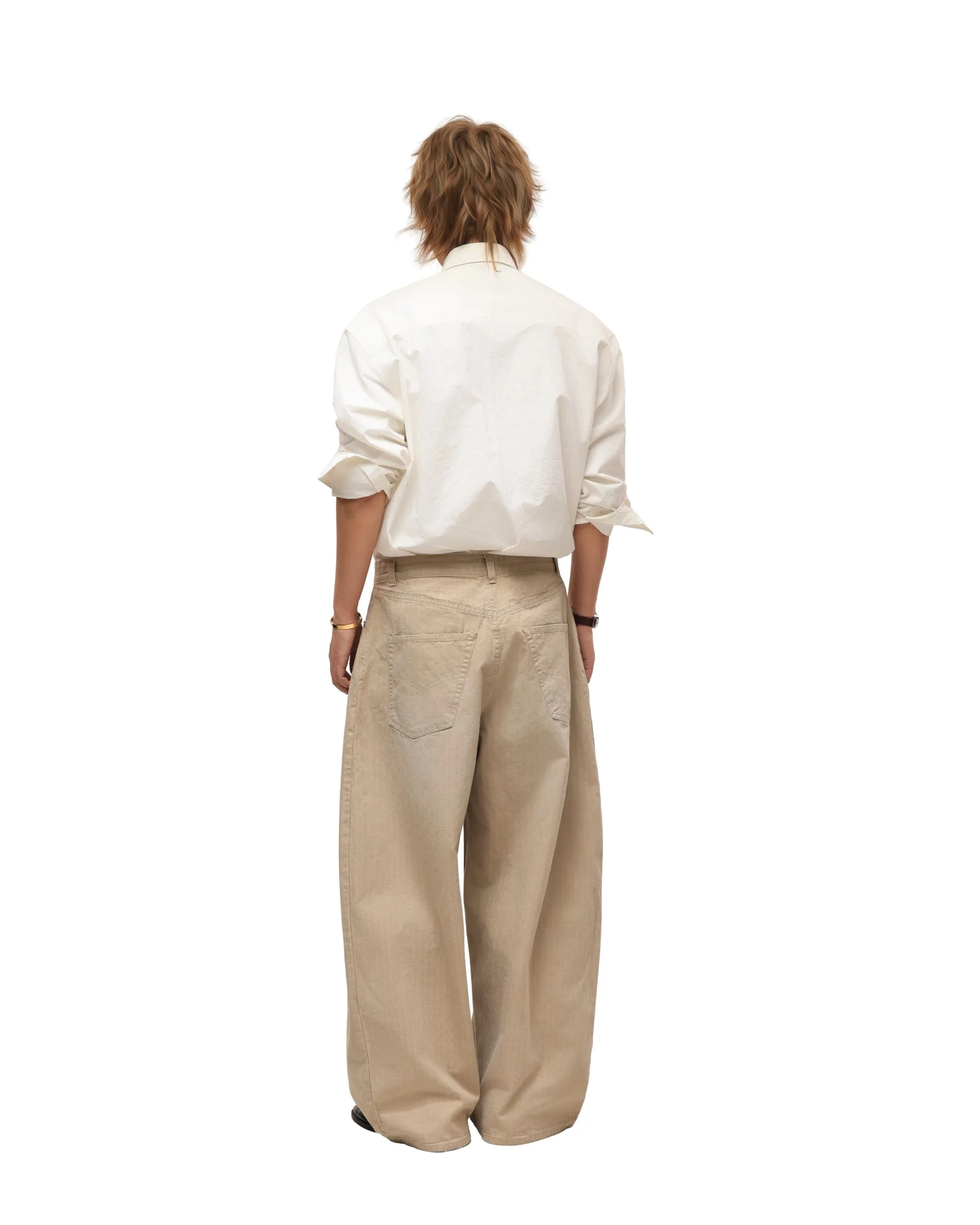 6CRAYON Khaki Classic Herringbone Washed Wide-Leg Trousers - Image 3