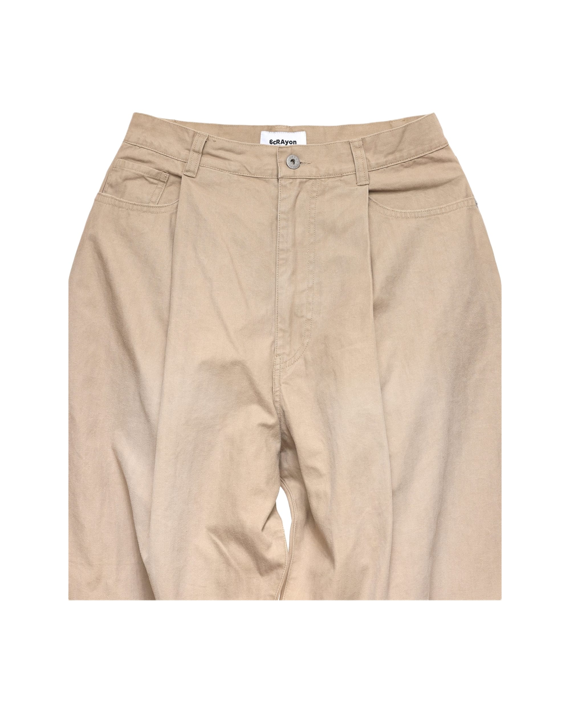 6CRAYON Khaki Classic Herringbone Washed Wide-Leg Trousers - Image 4