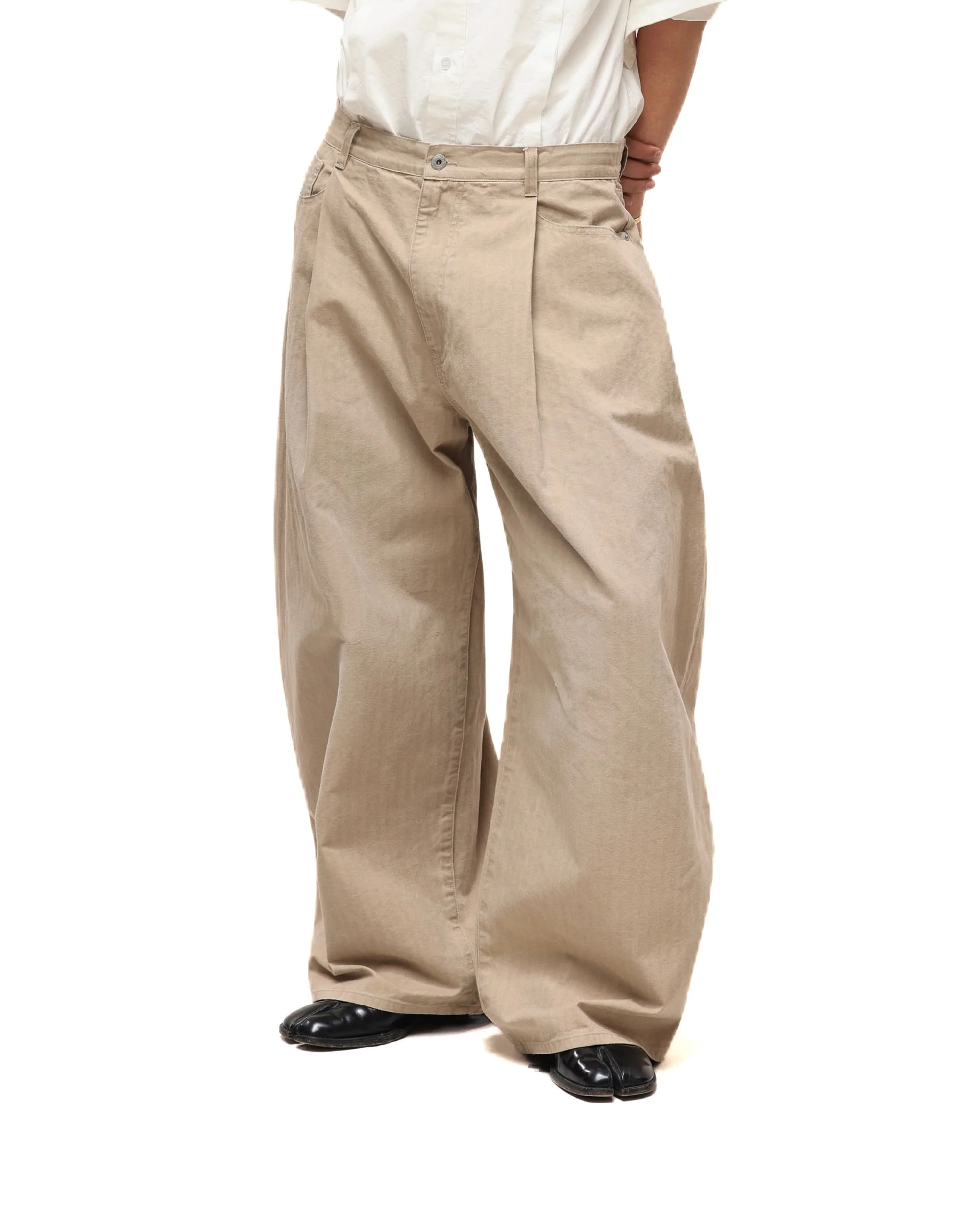 6CRAYON Khaki Classic Herringbone Washed Wide-Leg Trousers - Image 5