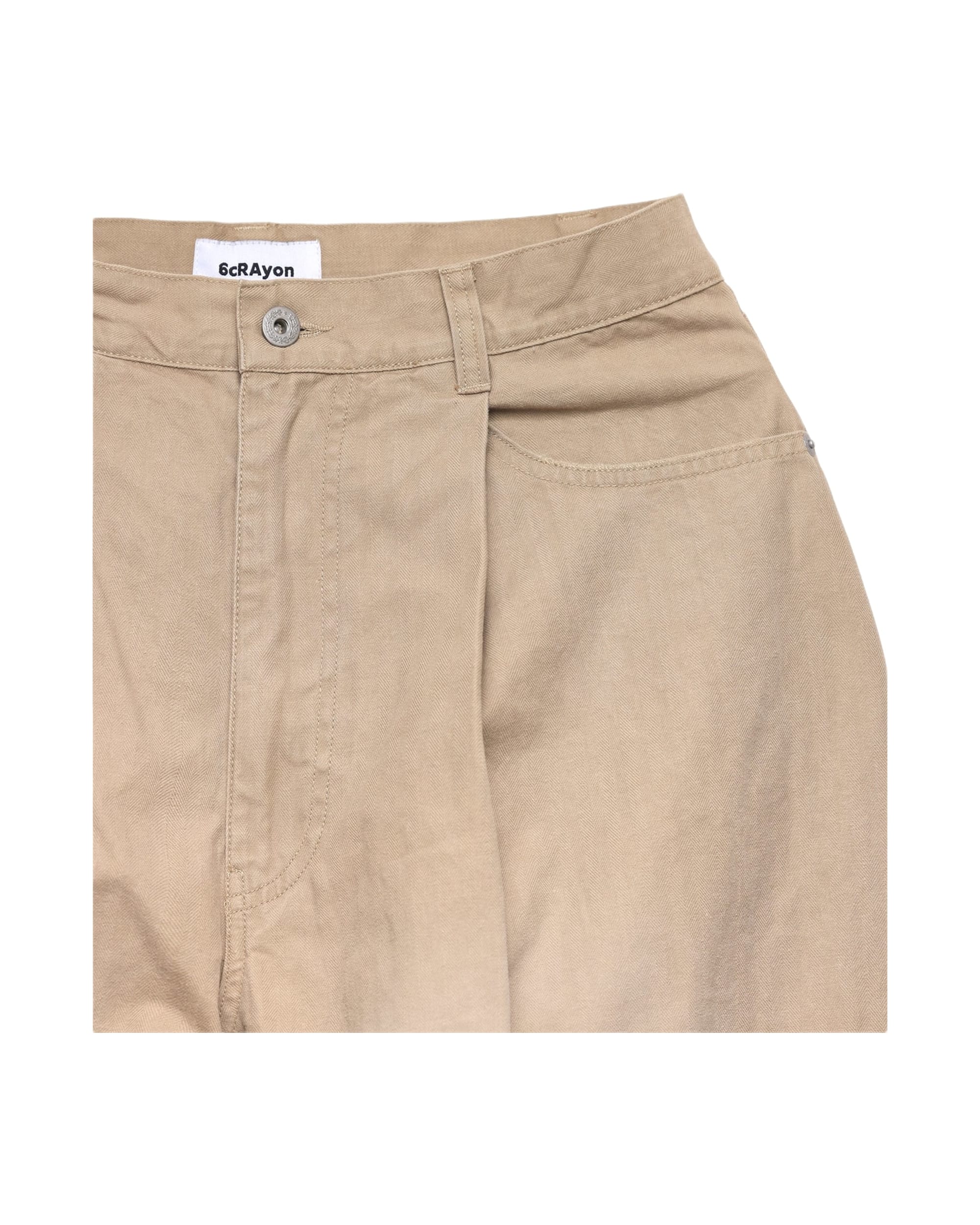 6CRAYON Khaki Classic Herringbone Washed Wide-Leg Trousers - Image 6