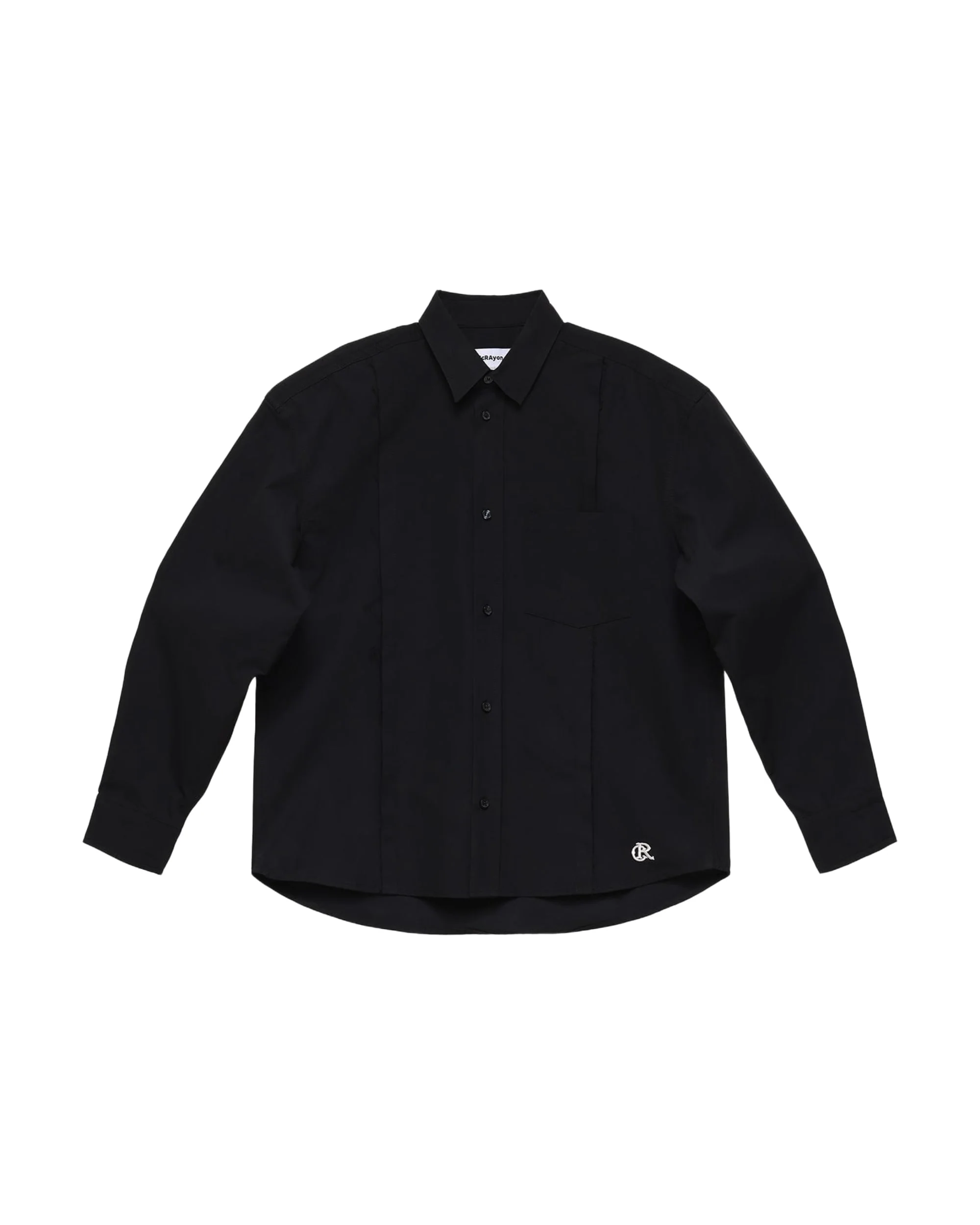 6CRAYON Patchwork Basic Black Cotton Poplin Embroidered Shirt