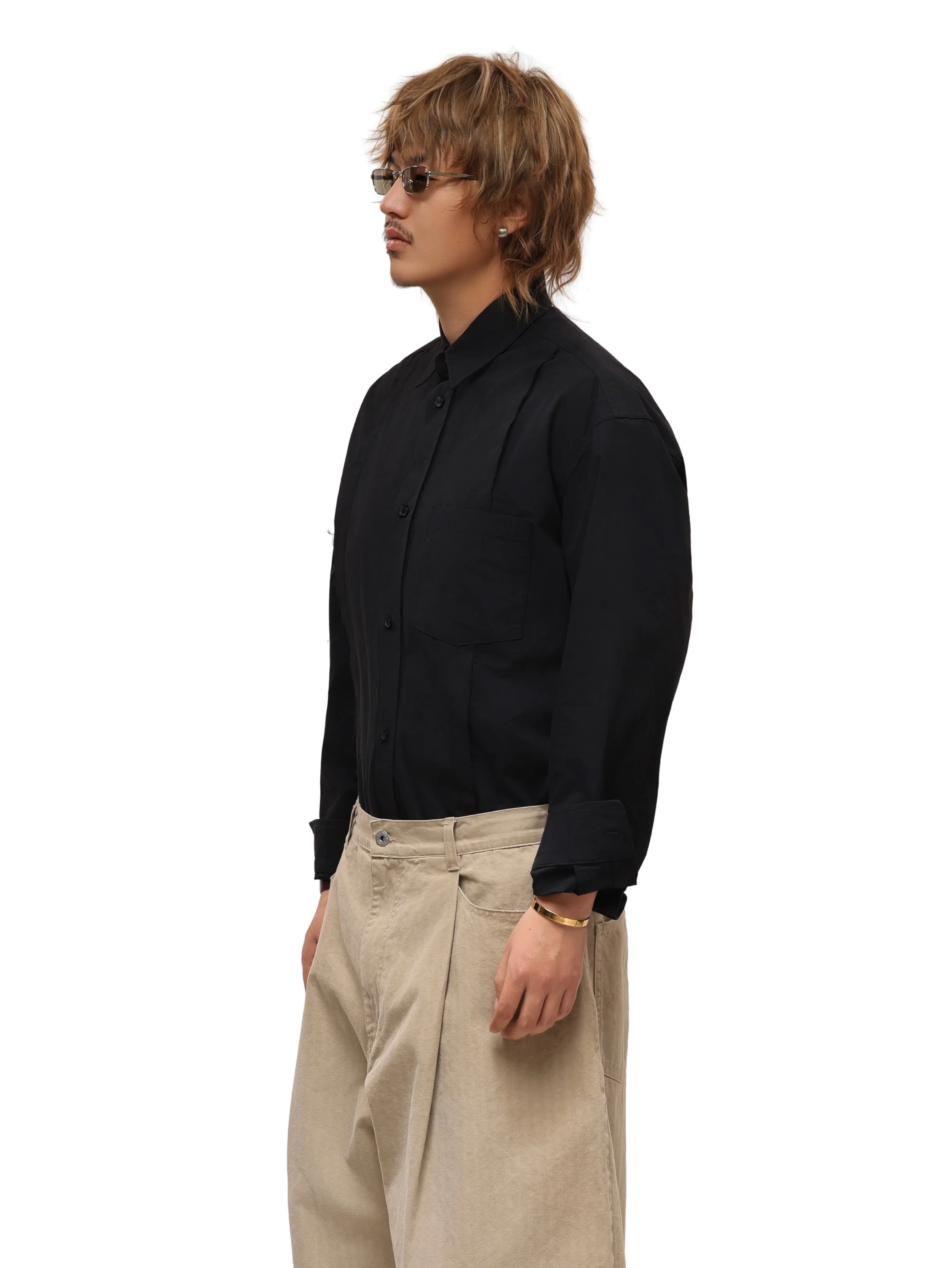 6CRAYON Patchwork Basic Black Cotton Poplin Embroidered Shirt - Image 15