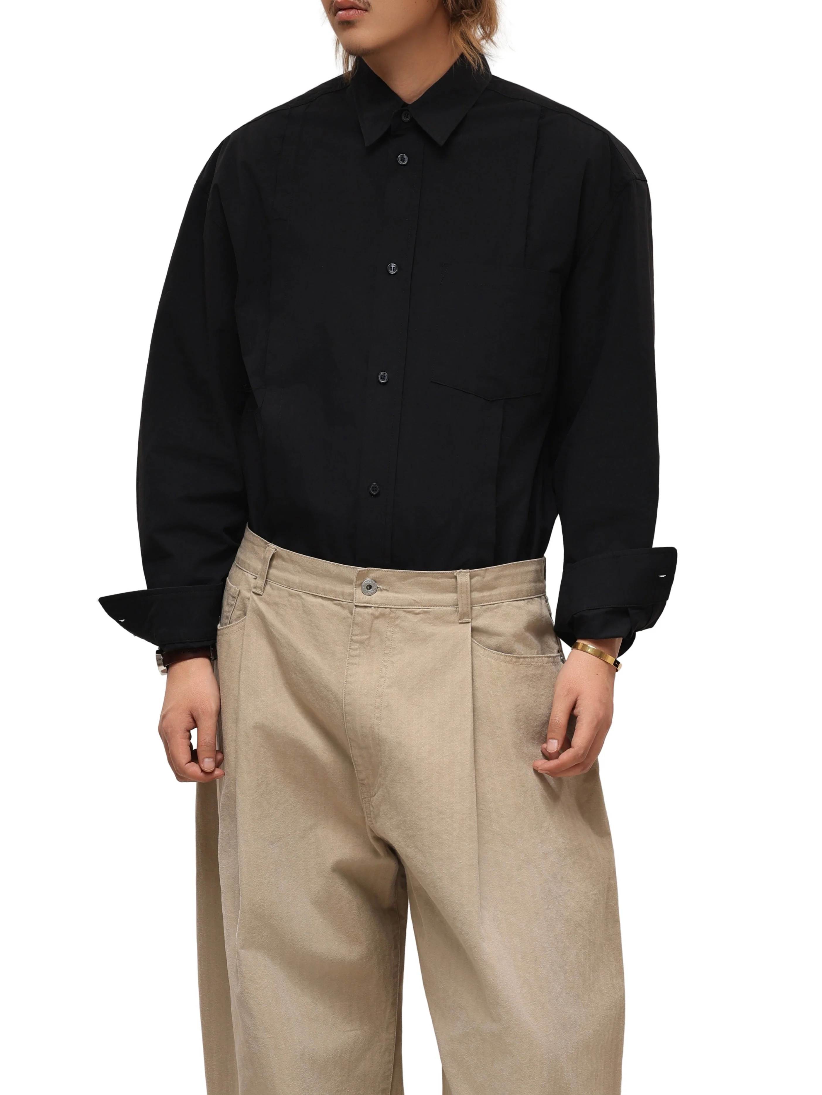 6CRAYON Patchwork Basic Black Cotton Poplin Embroidered Shirt - Image 17