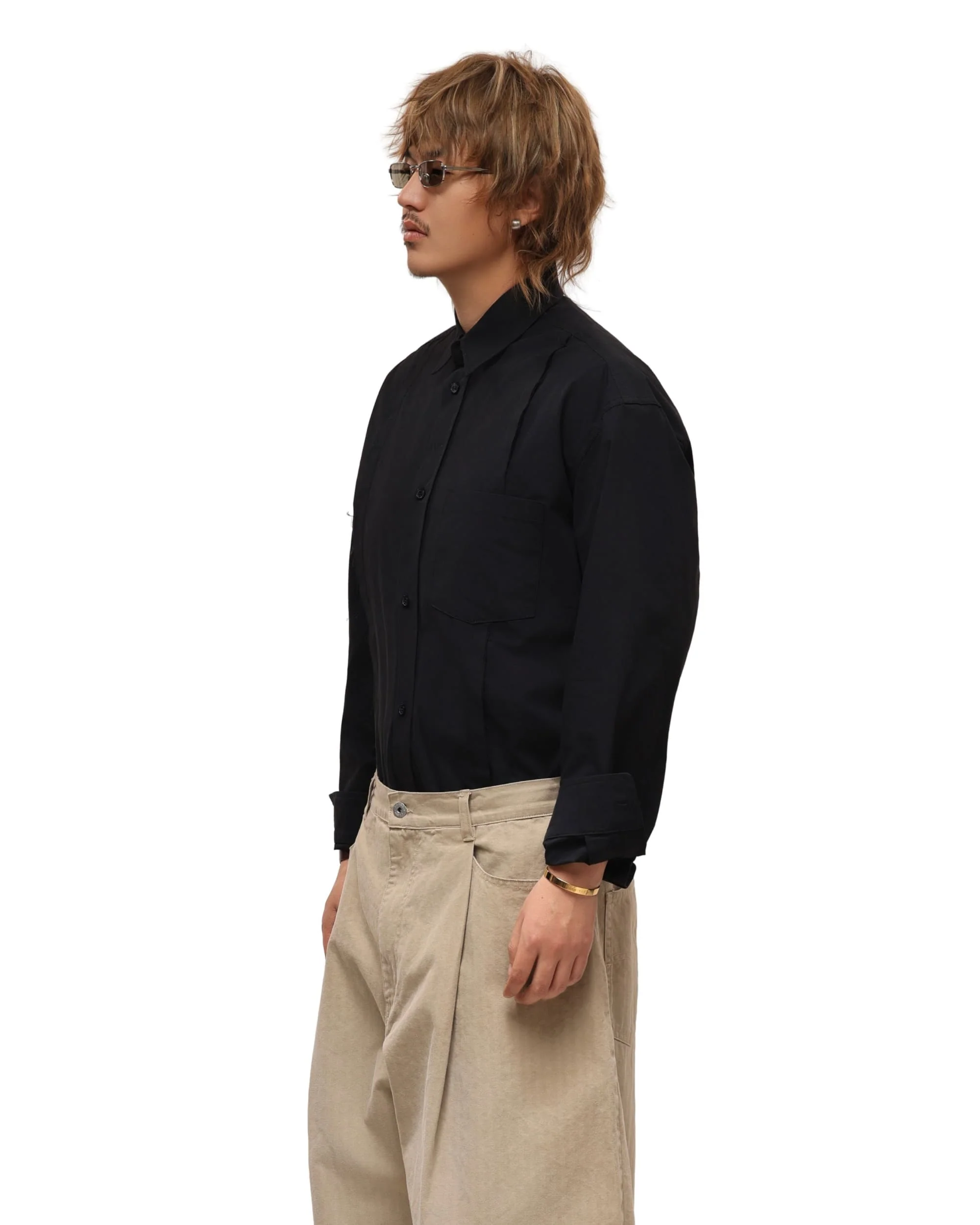 6CRAYON Patchwork Basic Black Cotton Poplin Embroidered Shirt - Image 5