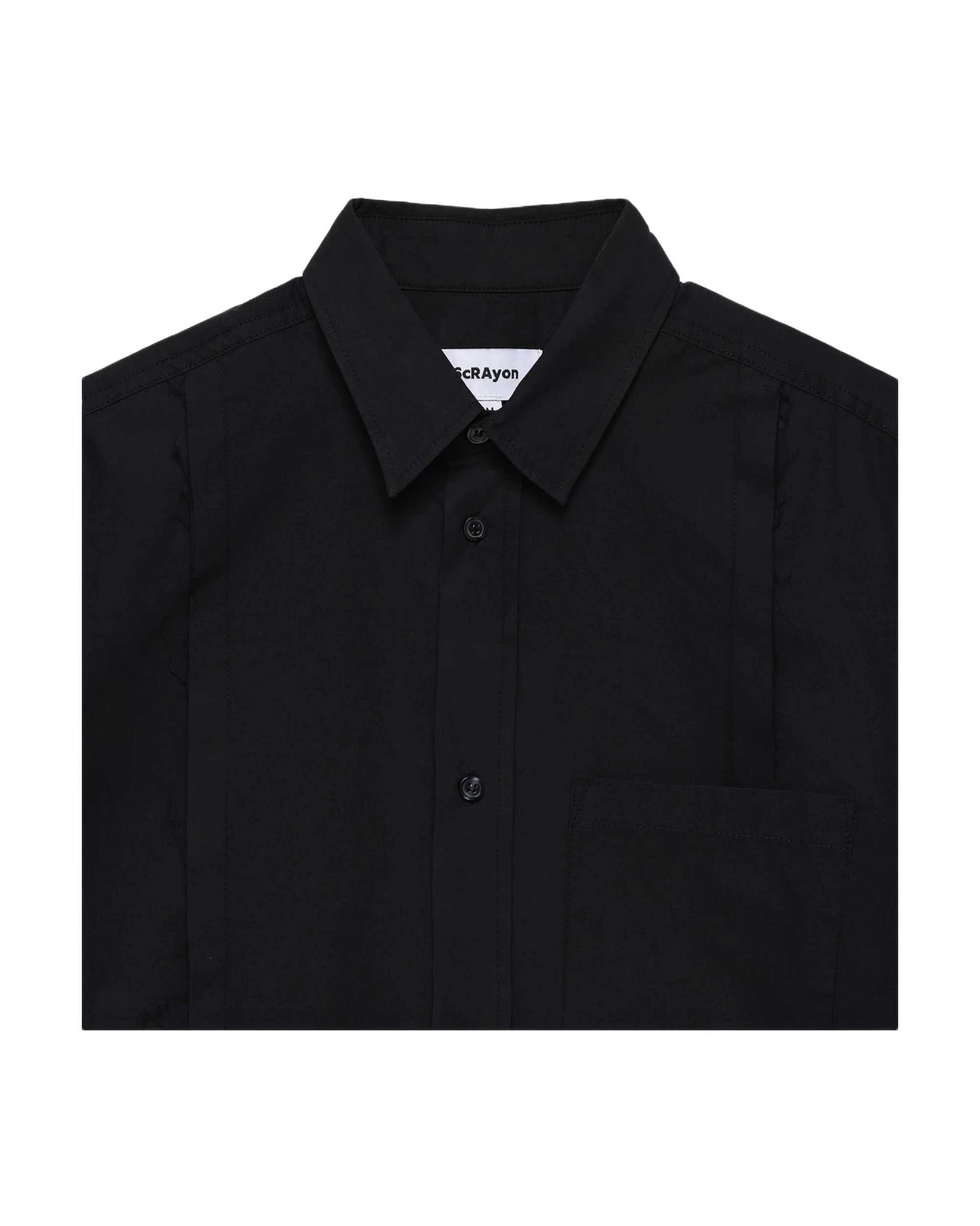 6CRAYON Patchwork Basic Black Cotton Poplin Embroidered Shirt - Image 6