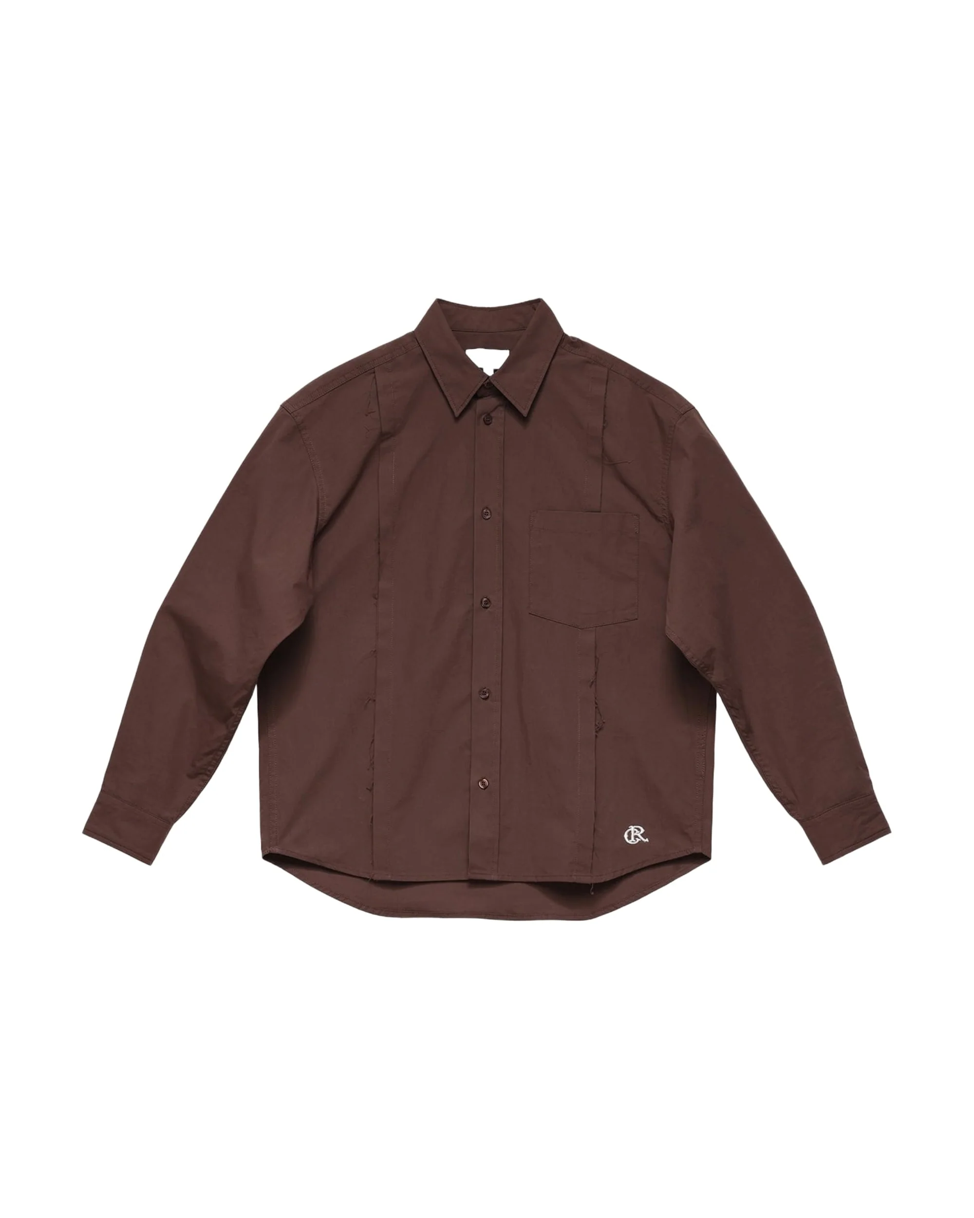 6CRAYON Patchwork Basic Brown Cotton Poplin Embroidered Shirt