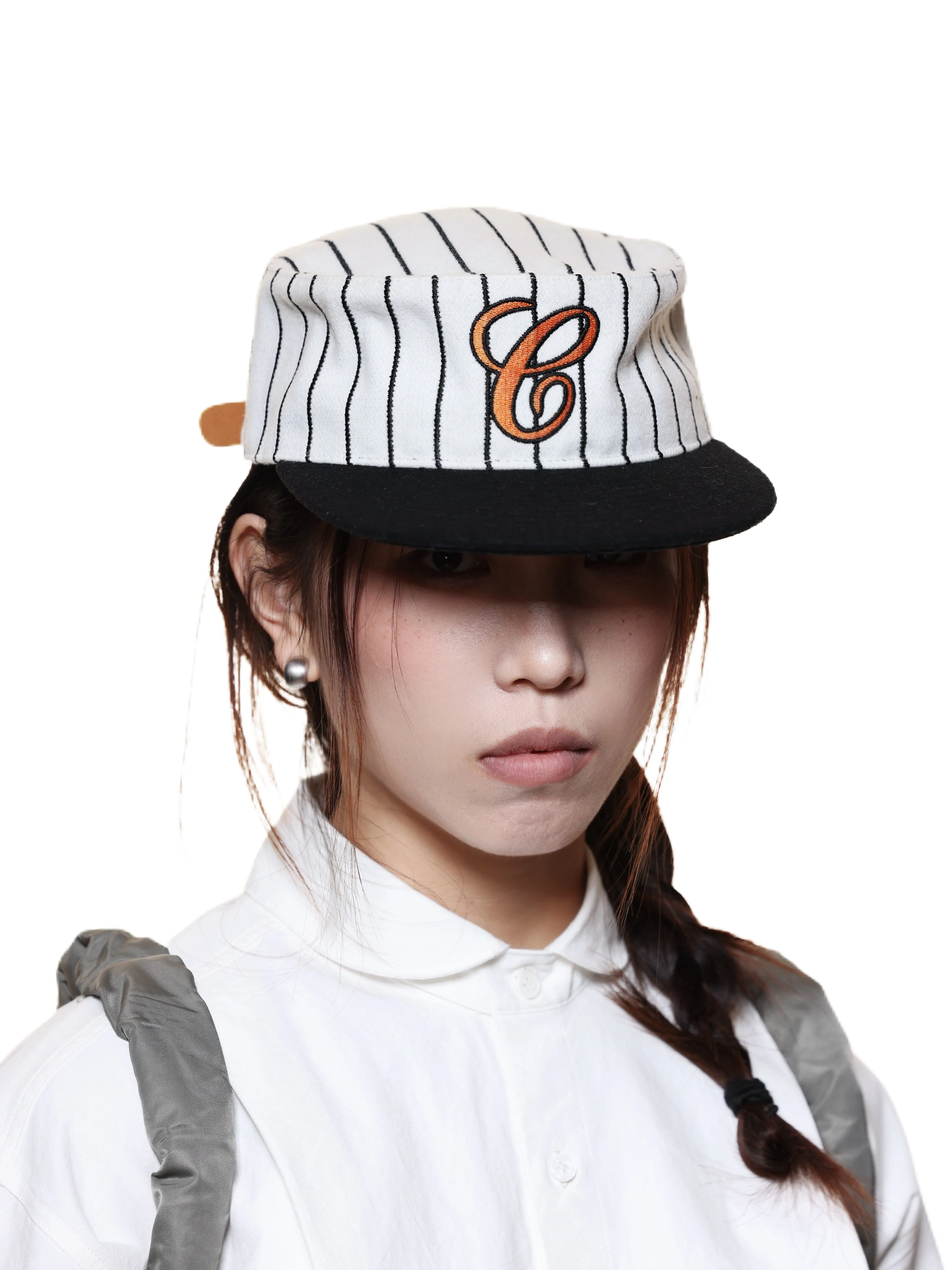6CRAYON  Retro Flat Top Baseball Cap - Striped Wool Blend with Embroidered Letters - Image 6