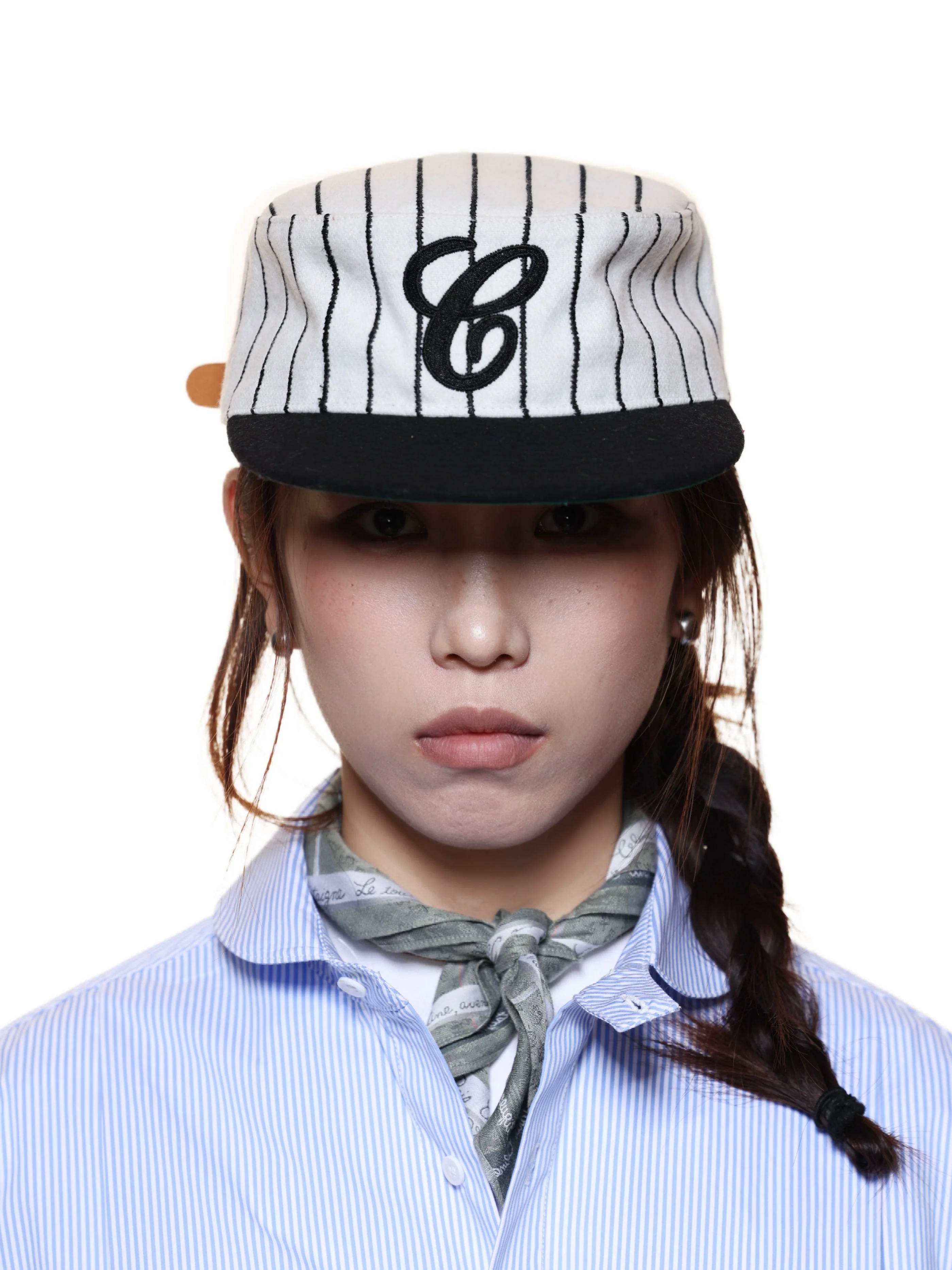 6CRAYON Retro Flat Top Baseball Cap - Striped Wool Blend with Embroidered Letters - Image 13