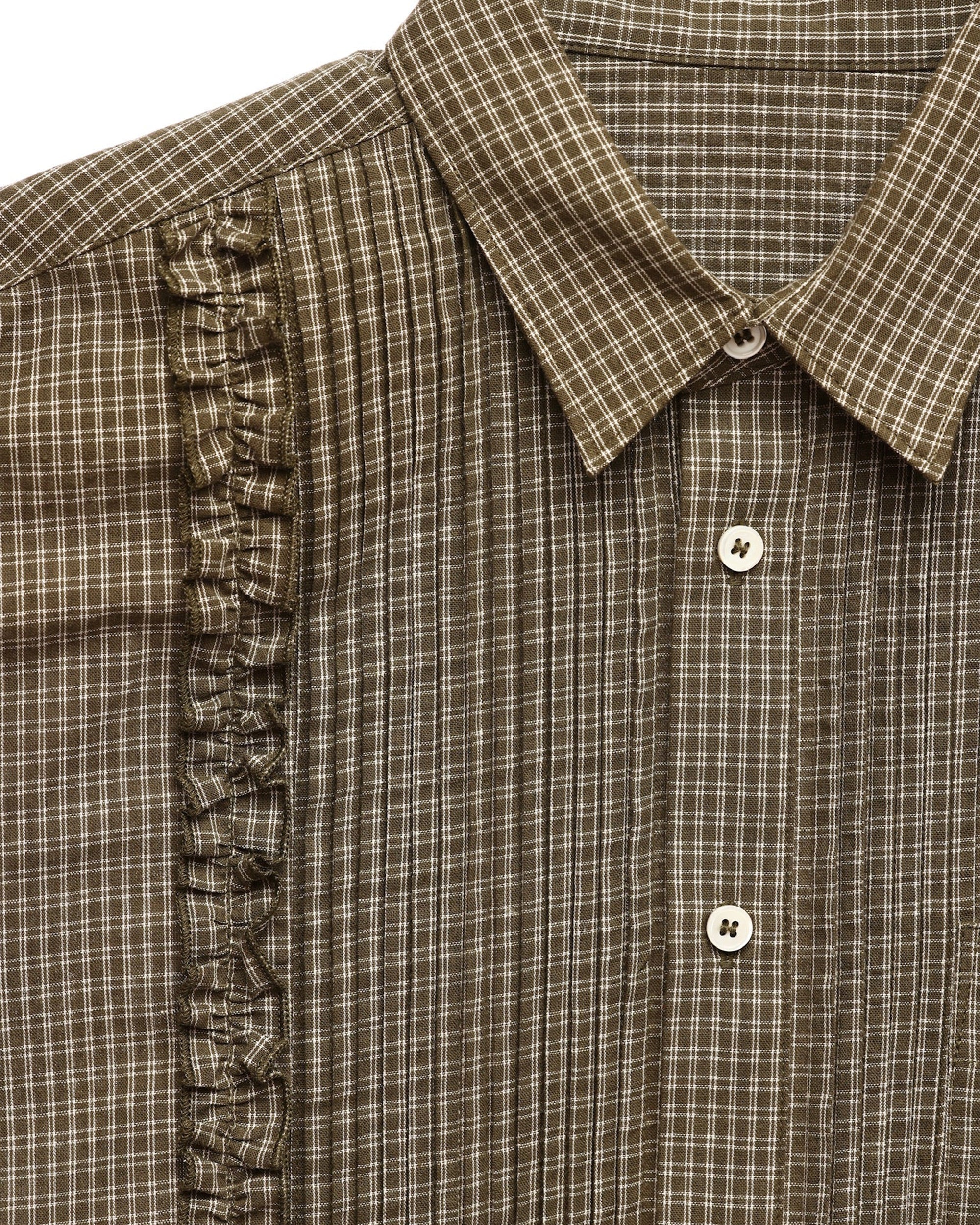 6CRAYON Retro Military Green Plaid Cotton Peplum Blouse - Image 5