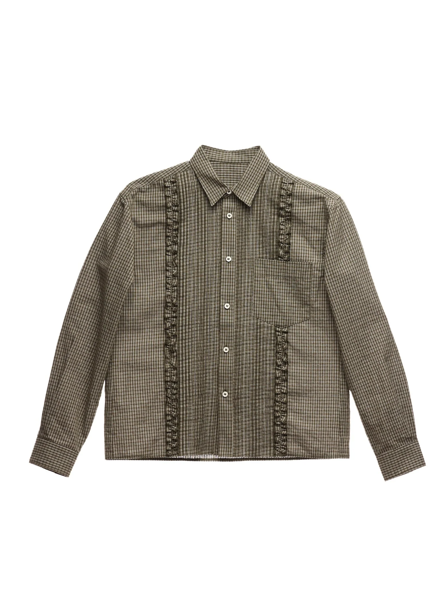 6CRAYON Retro Military Green Plaid Cotton Peplum Blouse - Image 6