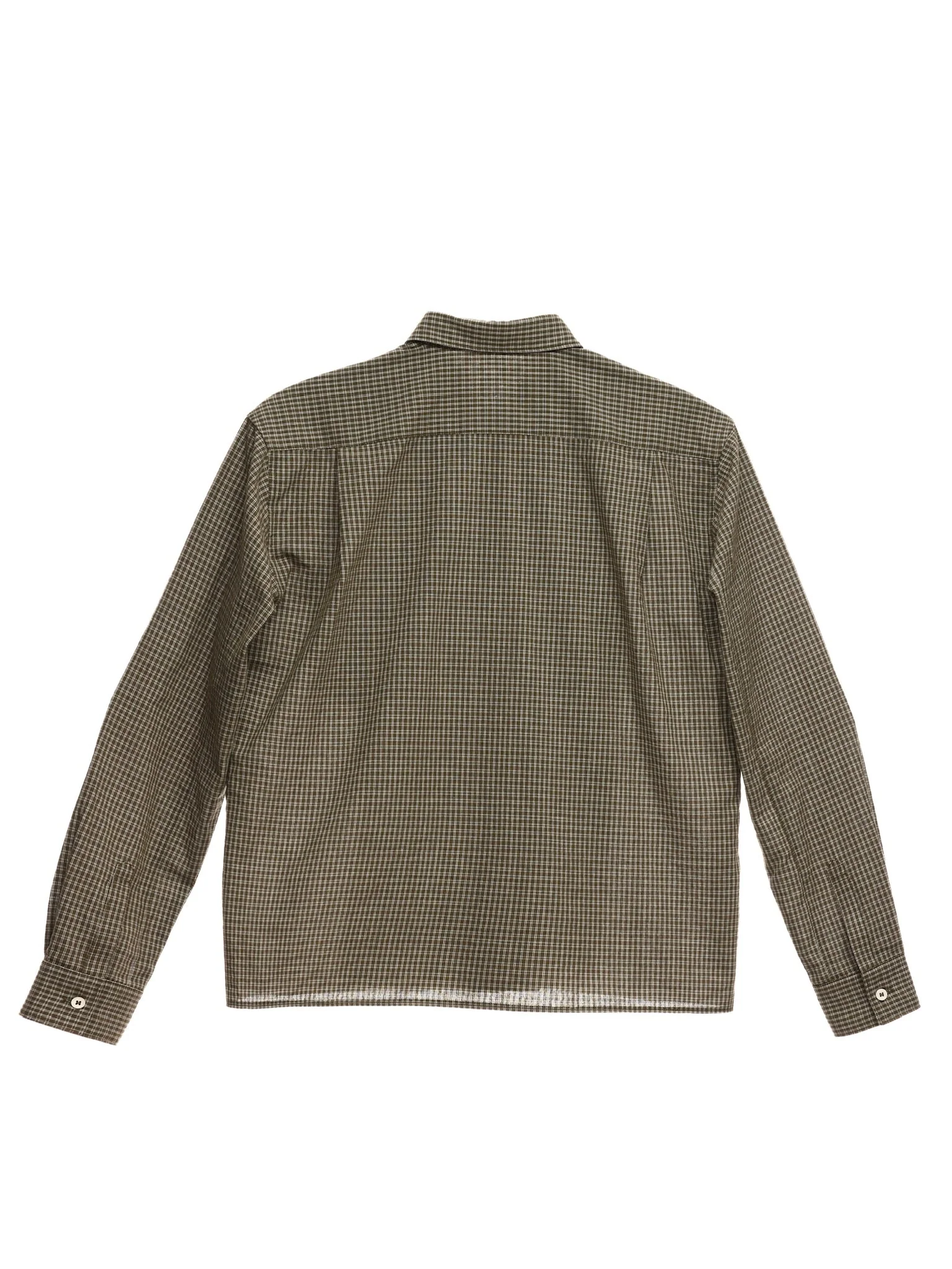6CRAYON Retro Military Green Plaid Cotton Peplum Blouse - Image 7
