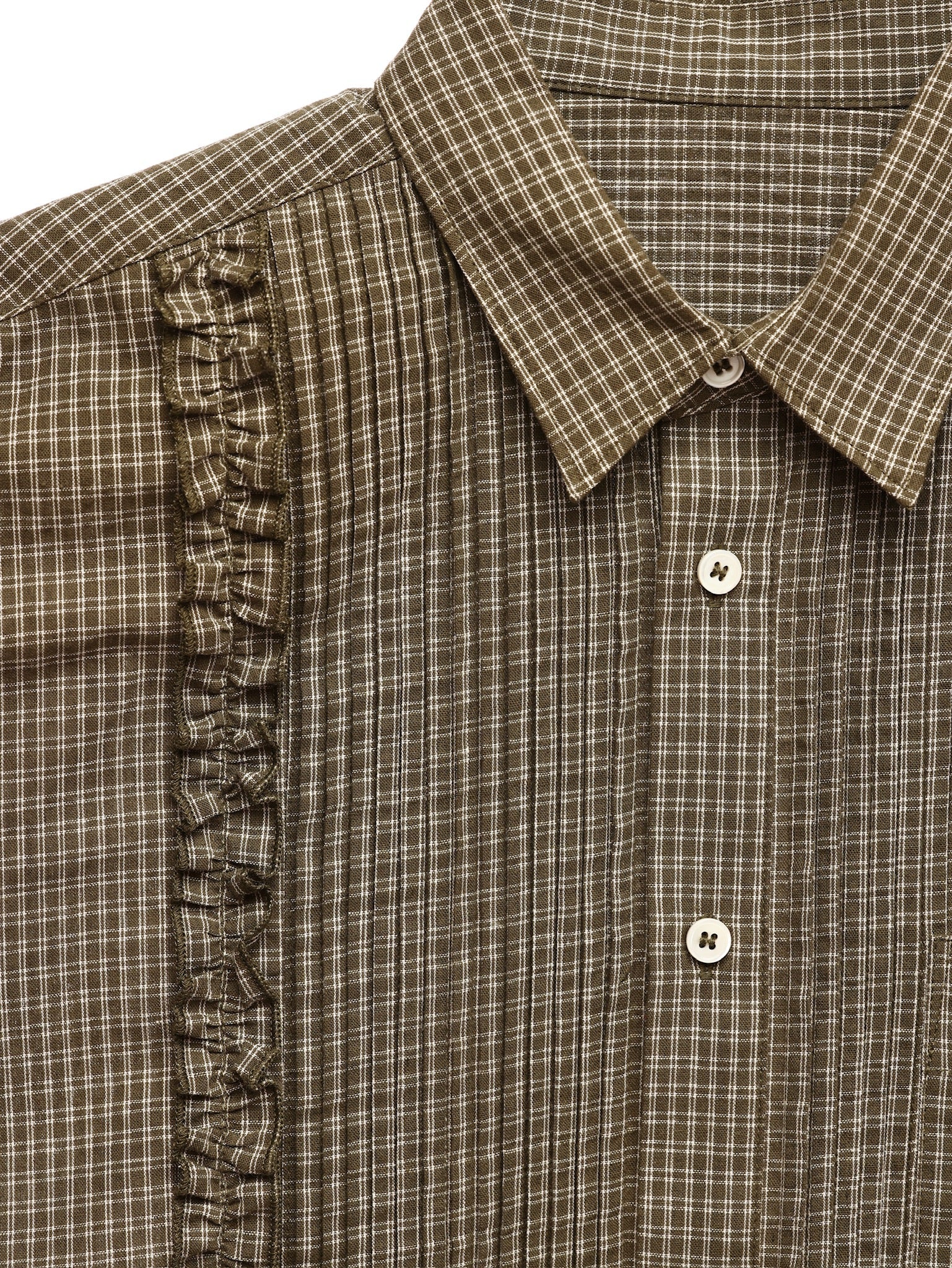 6CRAYON Retro Military Green Plaid Cotton Peplum Blouse - Image 8