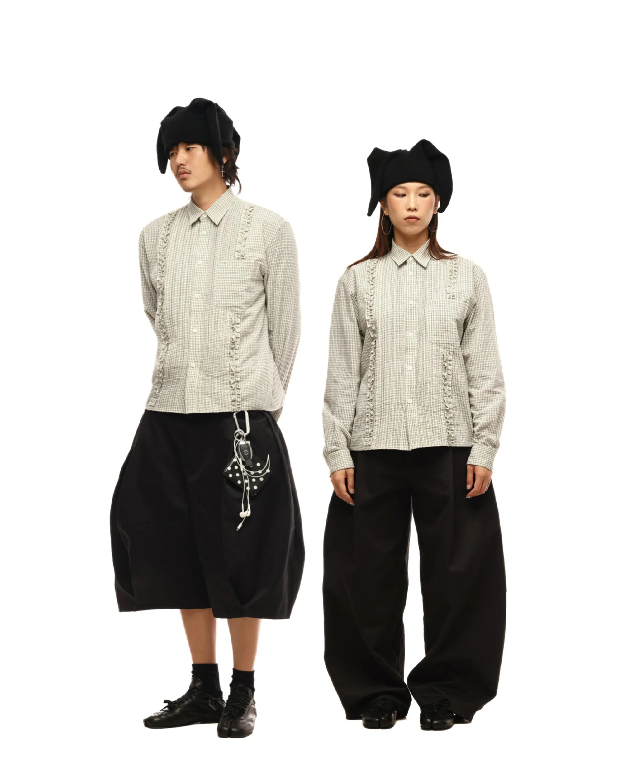 6CRAYON Retro Off-White Plaid Cotton Peplum Blouse - Image 3