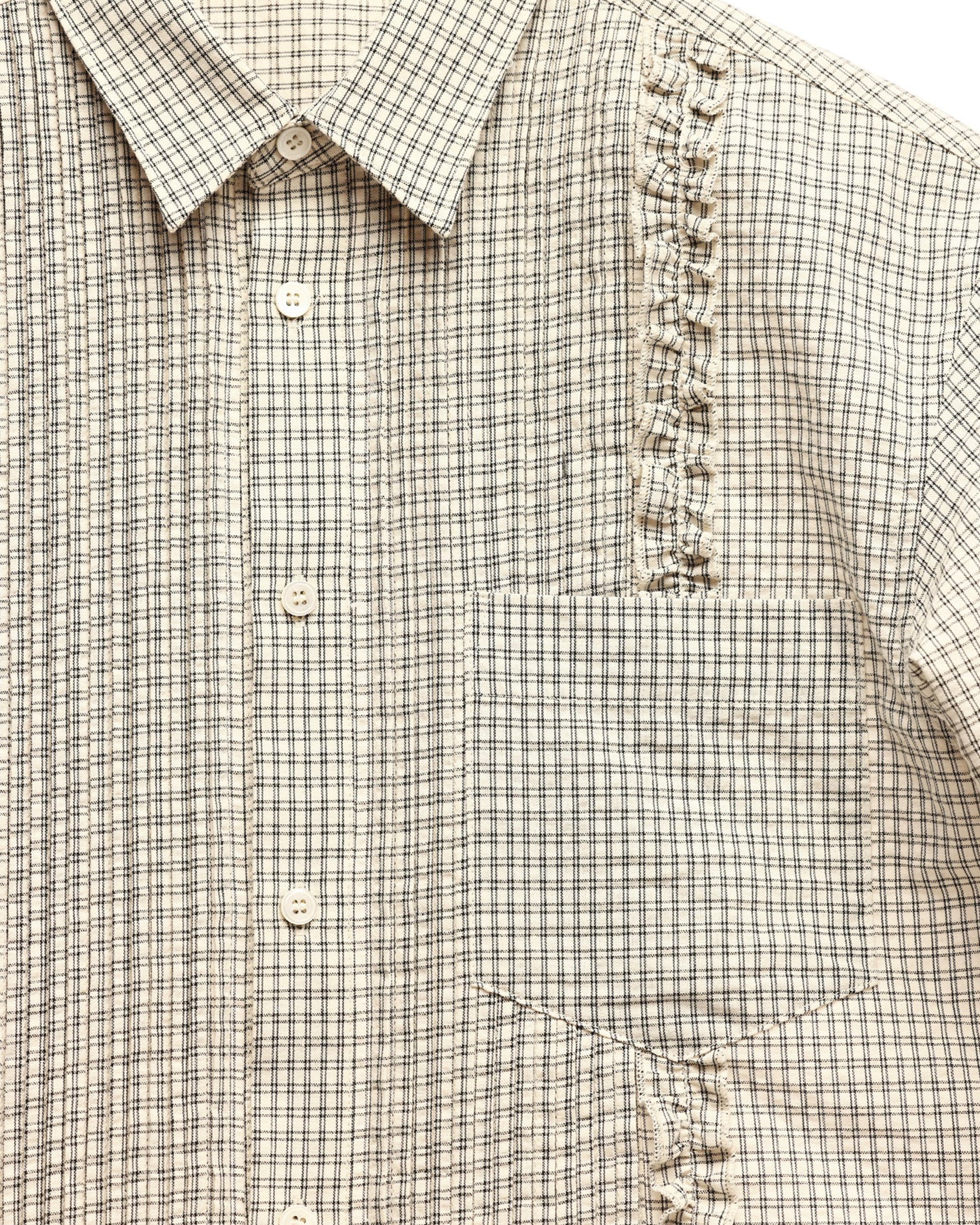 6CRAYON Retro Off-White Plaid Cotton Peplum Blouse - Image 5