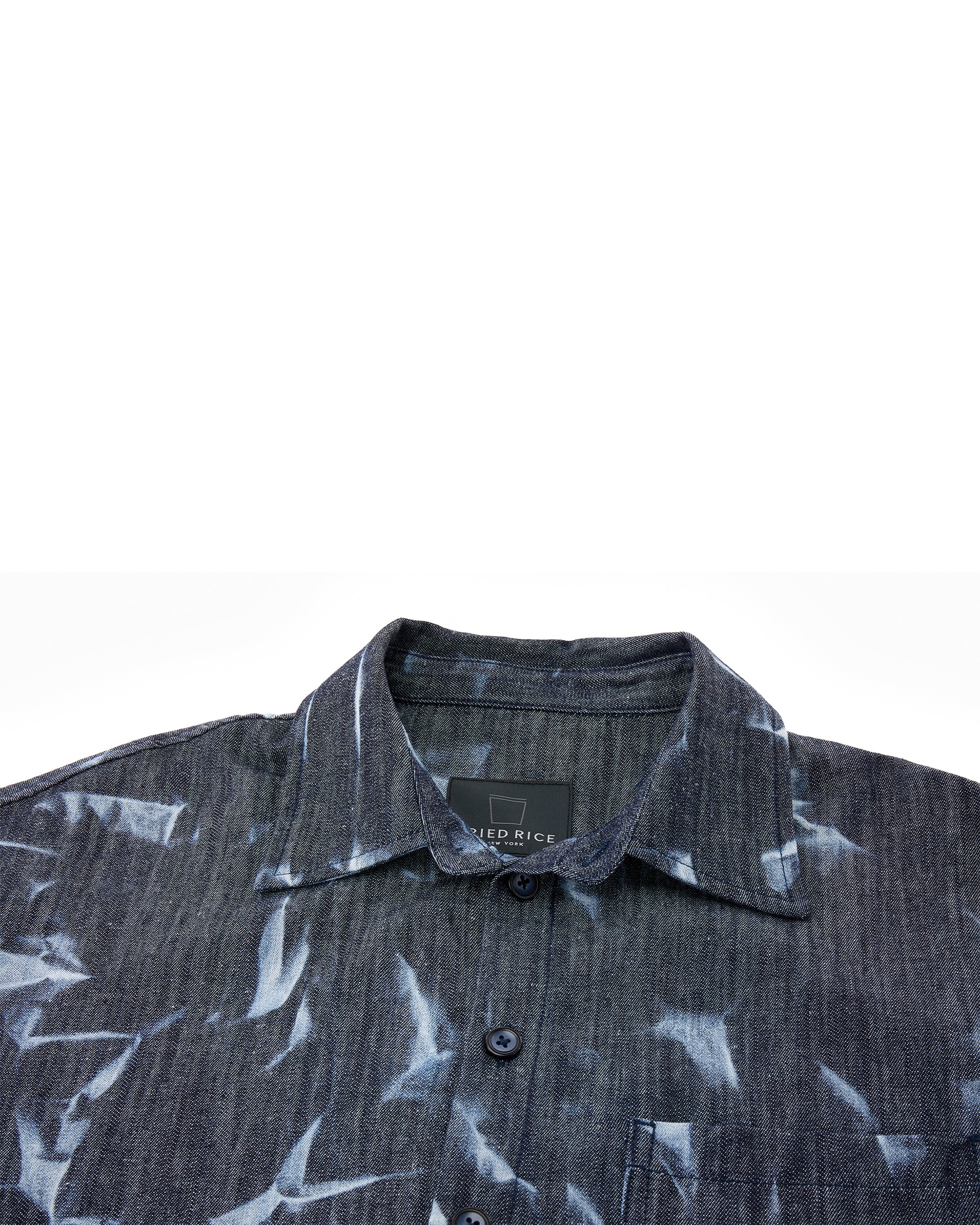 Abstract Indigo Button-Up Shirt – Washed Blue Pattern - Image 12