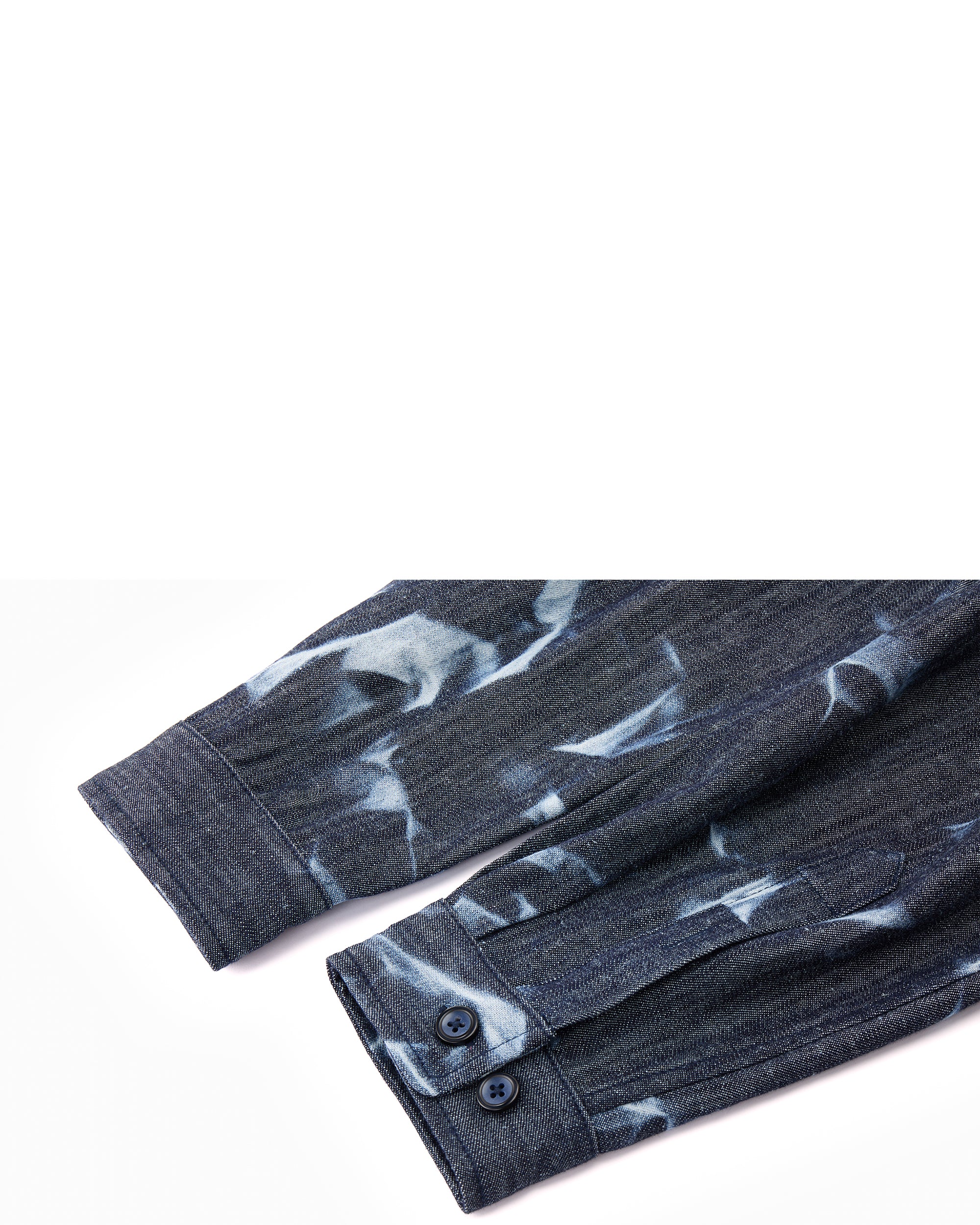 Abstract Indigo Button-Up Shirt – Washed Blue Pattern - Image 14
