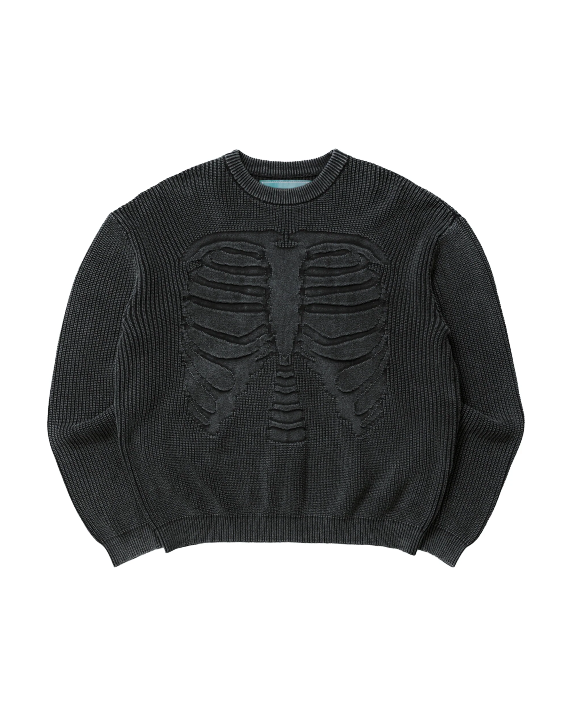 Acid Wash Bones 3D Knit Sweater