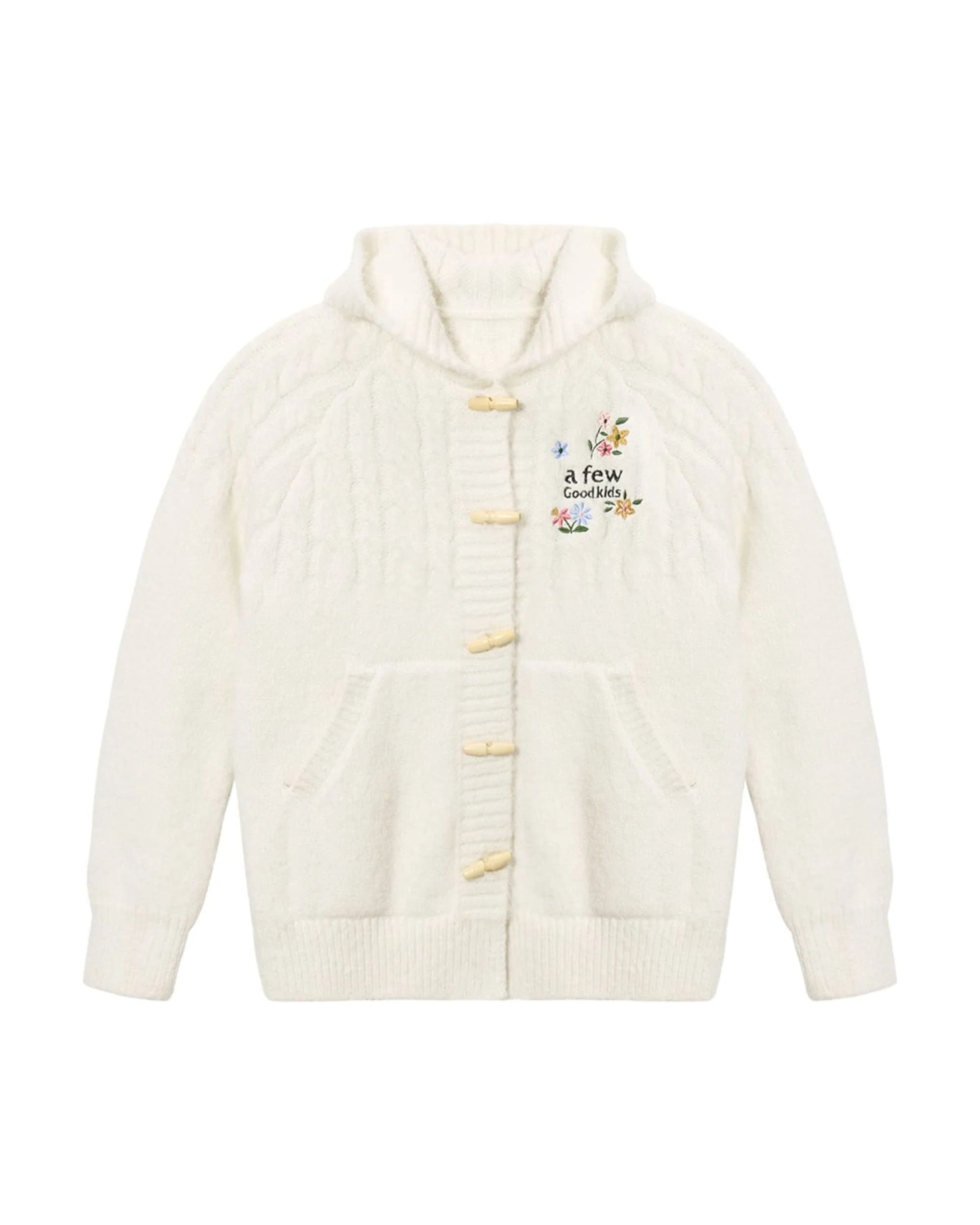 (AFGK) Embroidered Knit Hooded Cardigan