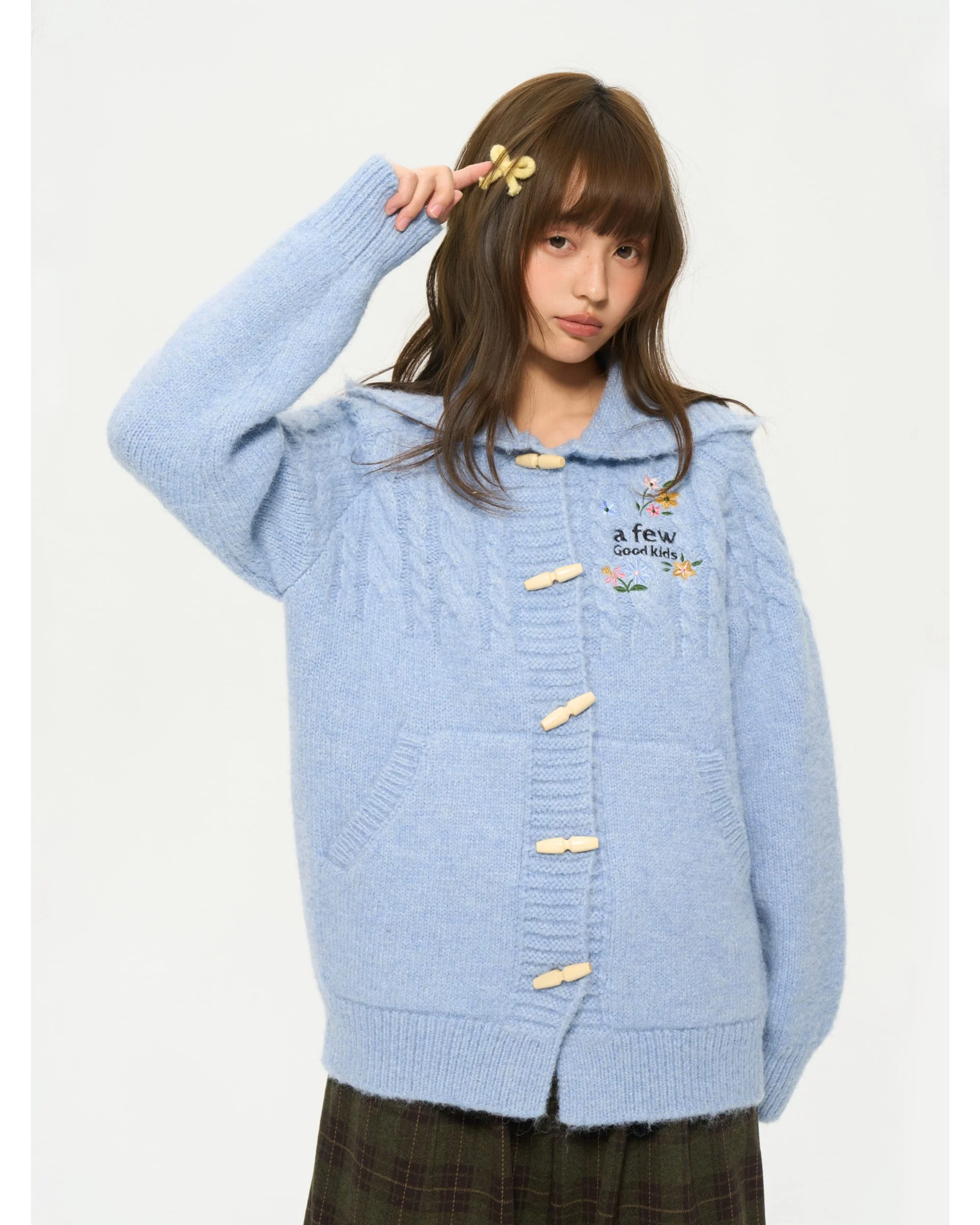 (AFGK) Embroidered Knit Hooded Cardigan - Image 11
