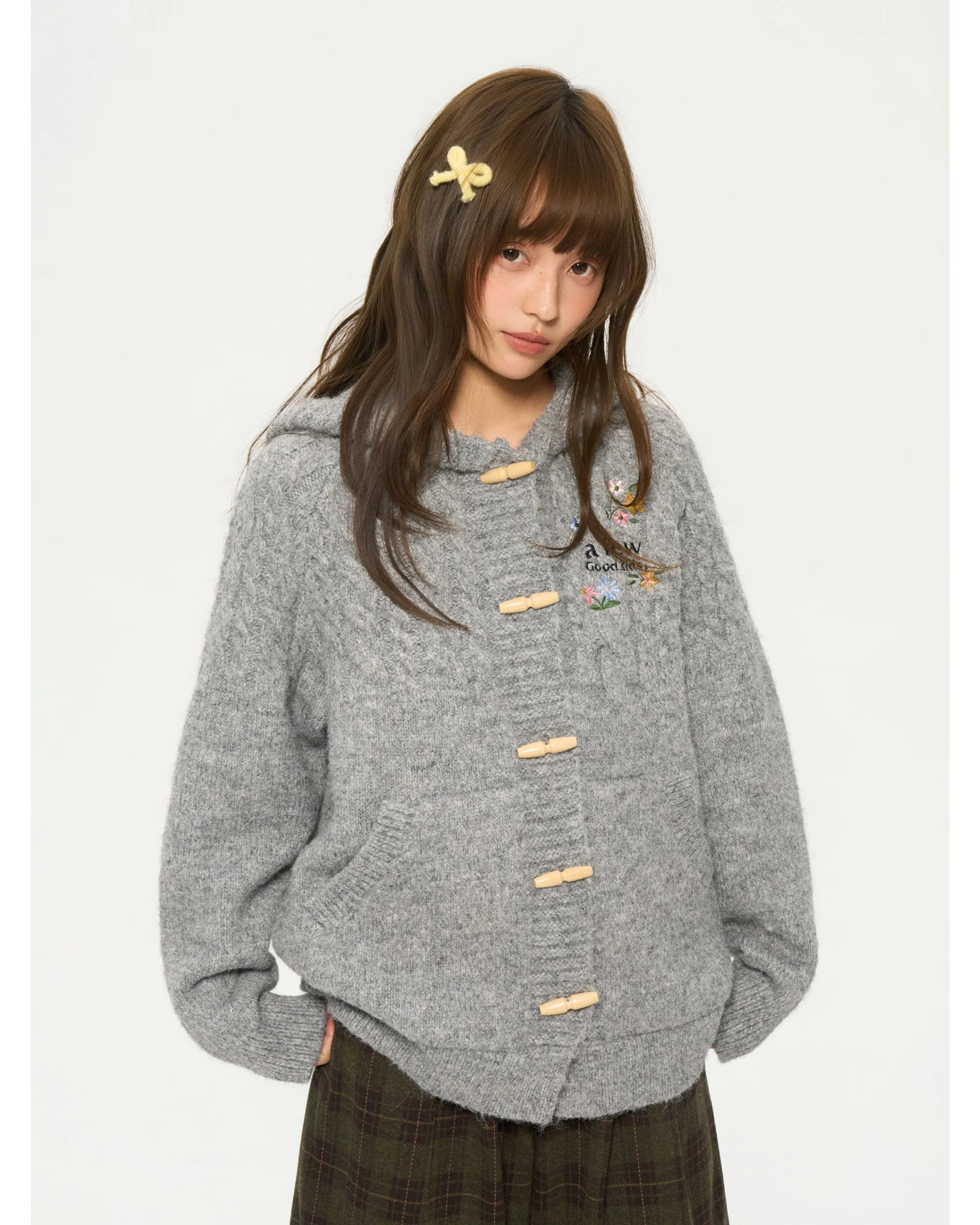 (AFGK) Embroidered Knit Hooded Cardigan - Image 8