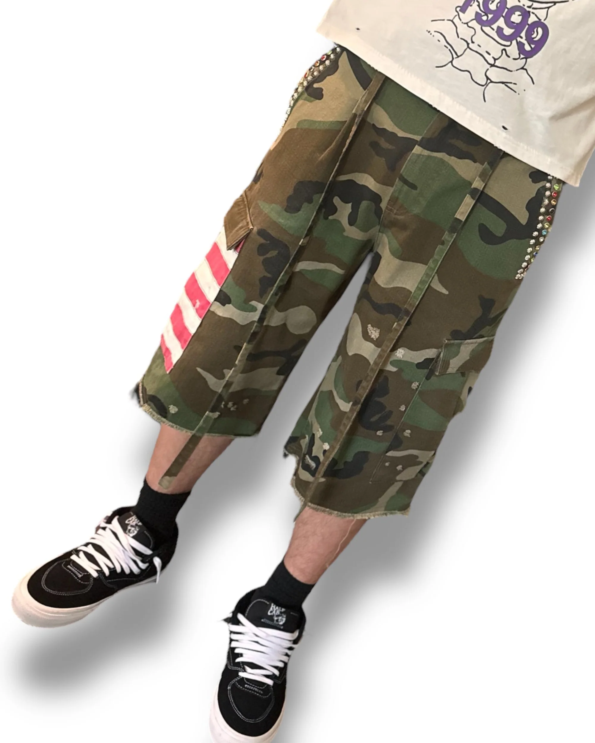 Americana Camo Pleated Rhinestone Shorts - Image 10