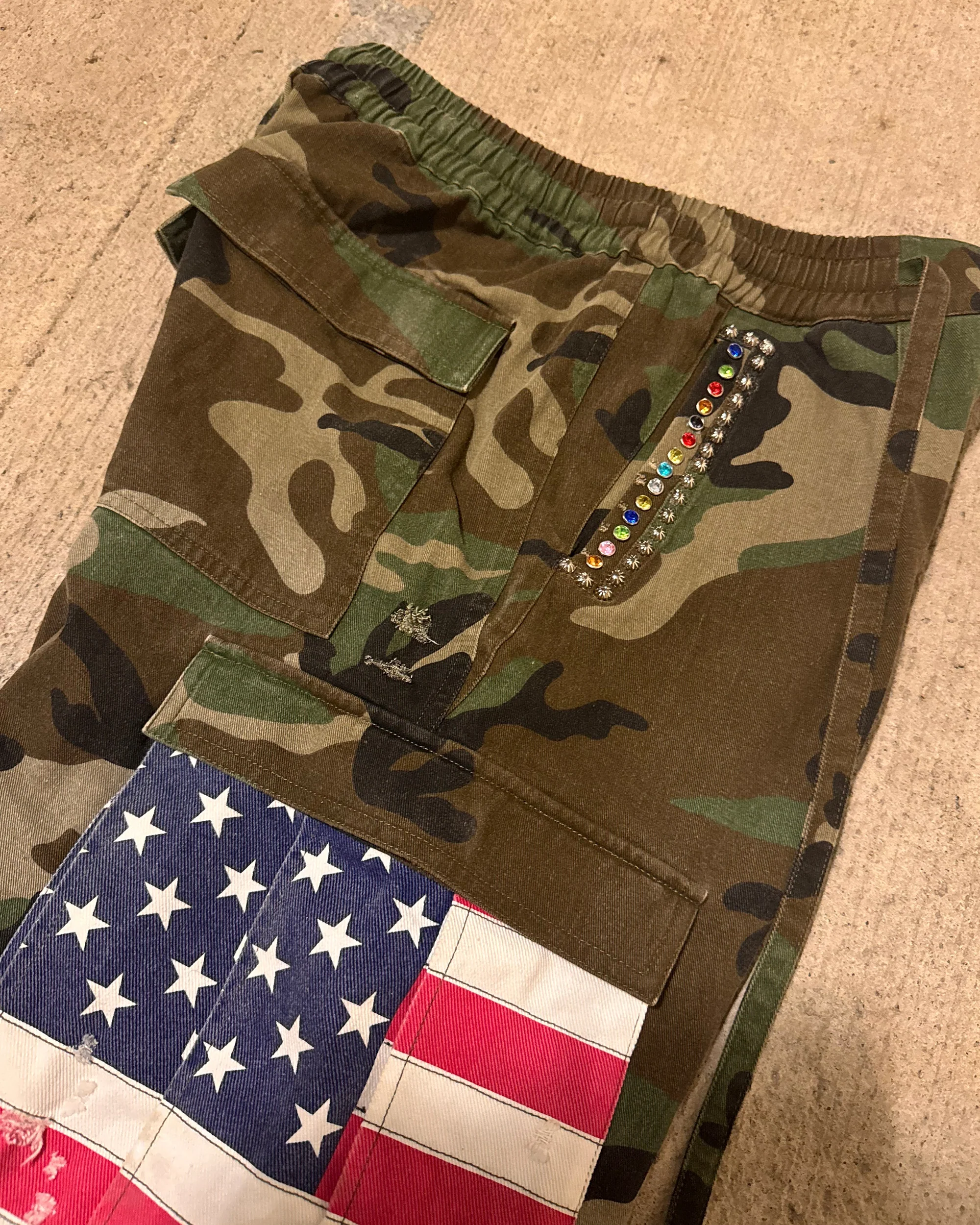 Americana Camo Pleated Rhinestone Shorts - Image 9