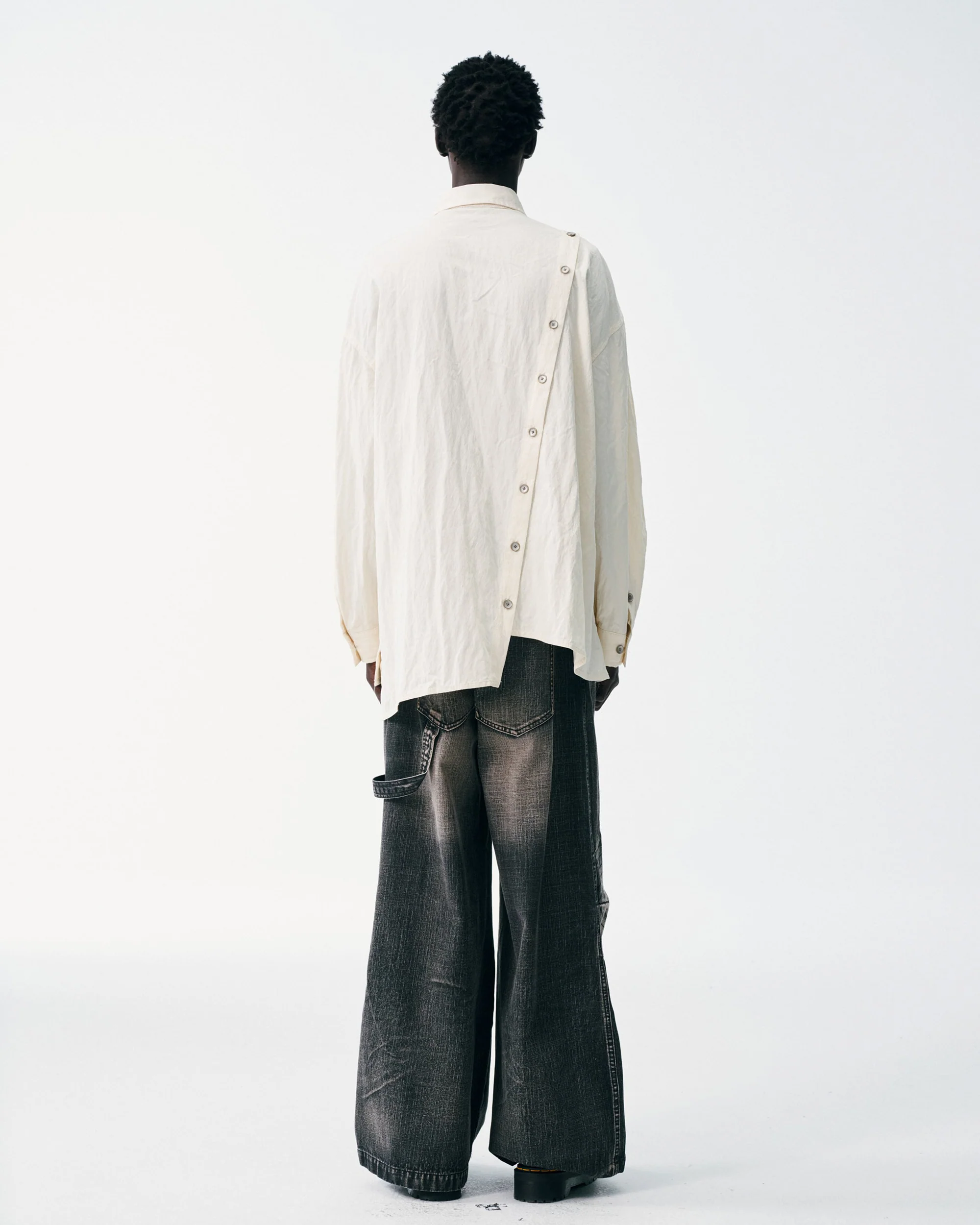 Asymmetrical Split Button Up - Creme - Image 4