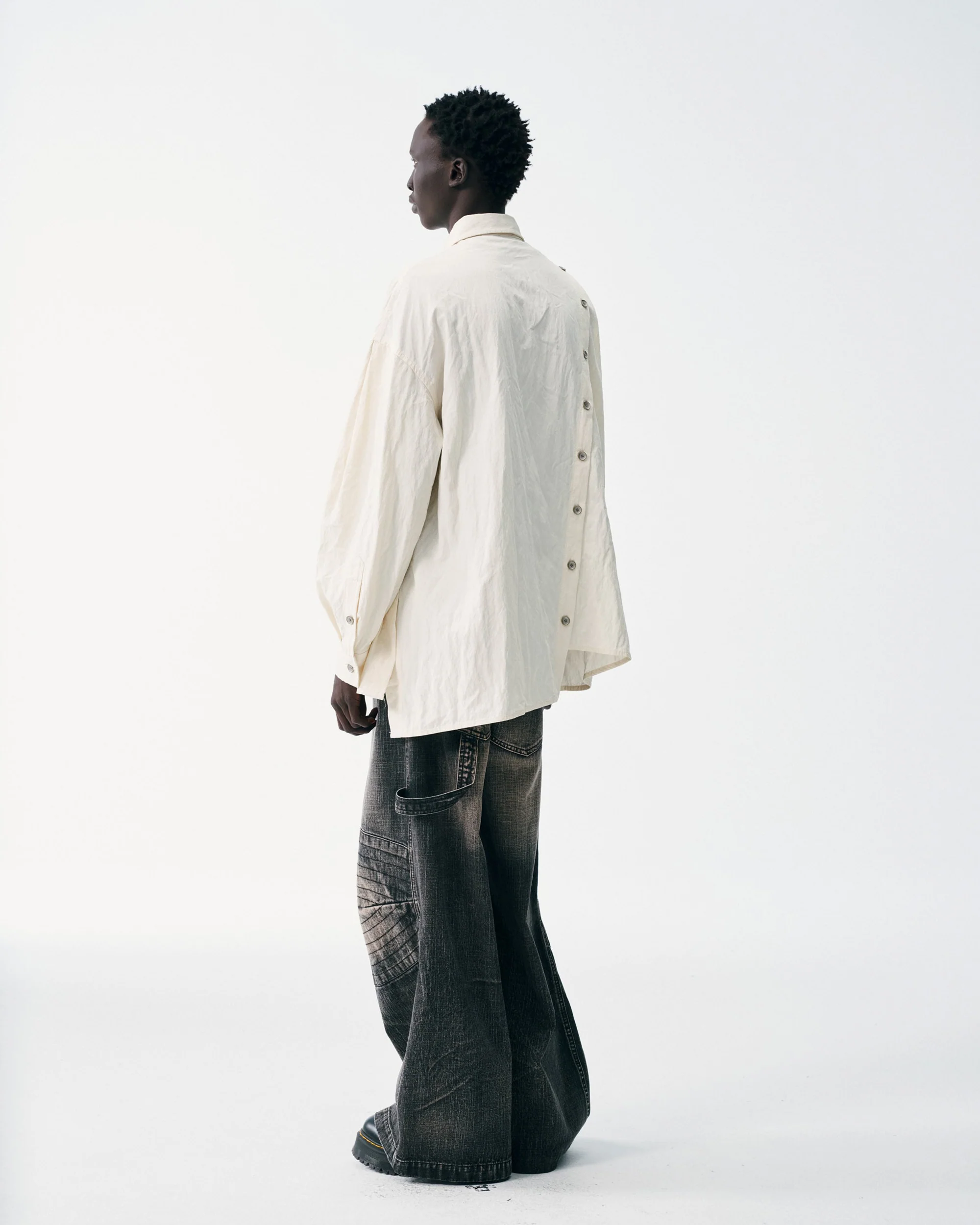Asymmetrical Split Button Up - Creme - Image 5