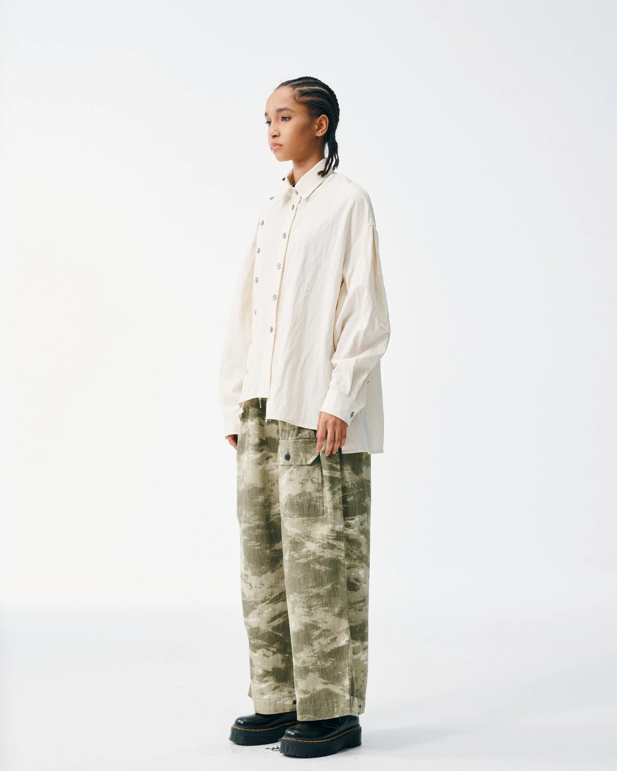 Asymmetrical Split Button Up - Creme - Image 7