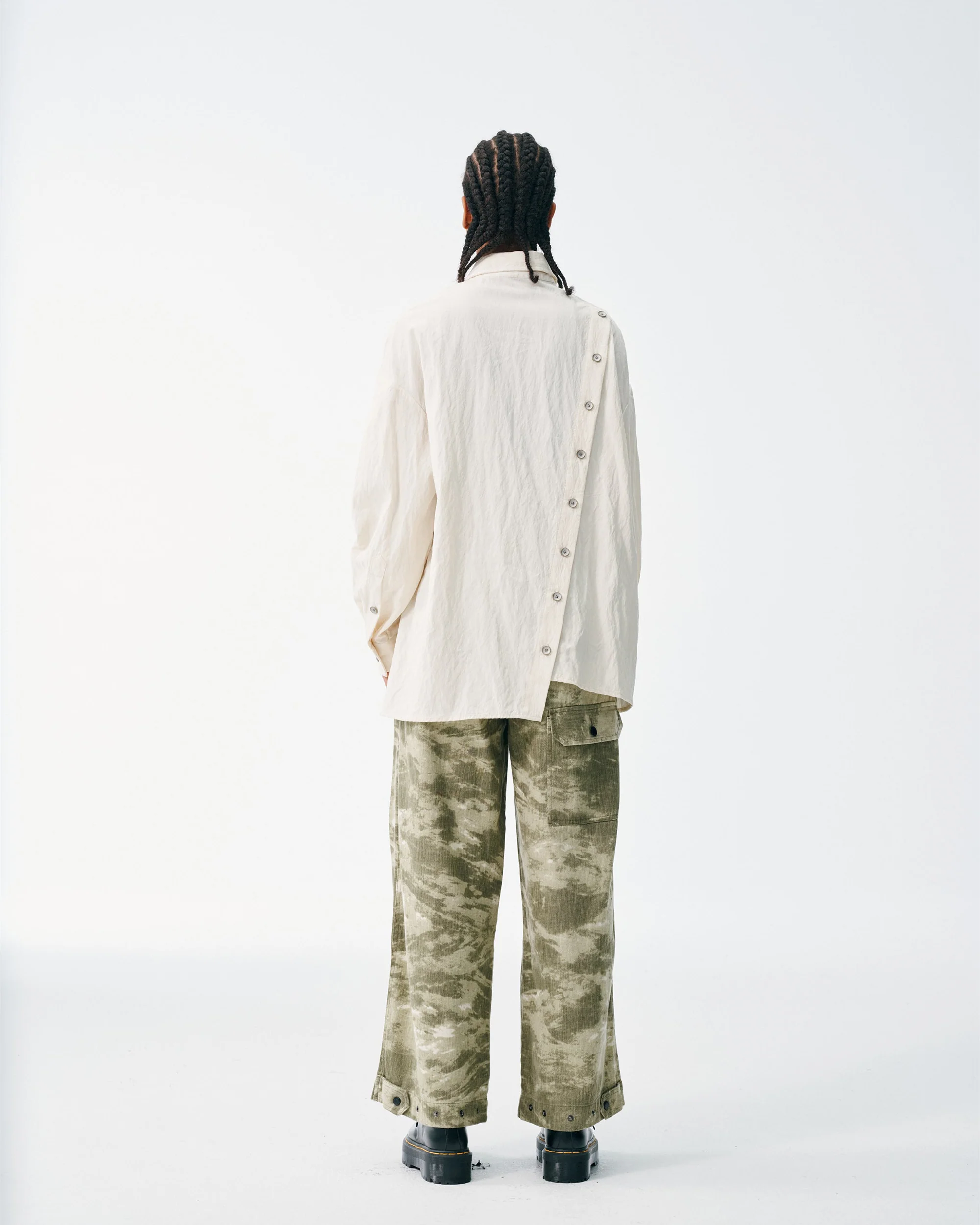 Asymmetrical Split Button Up - Creme - Image 9