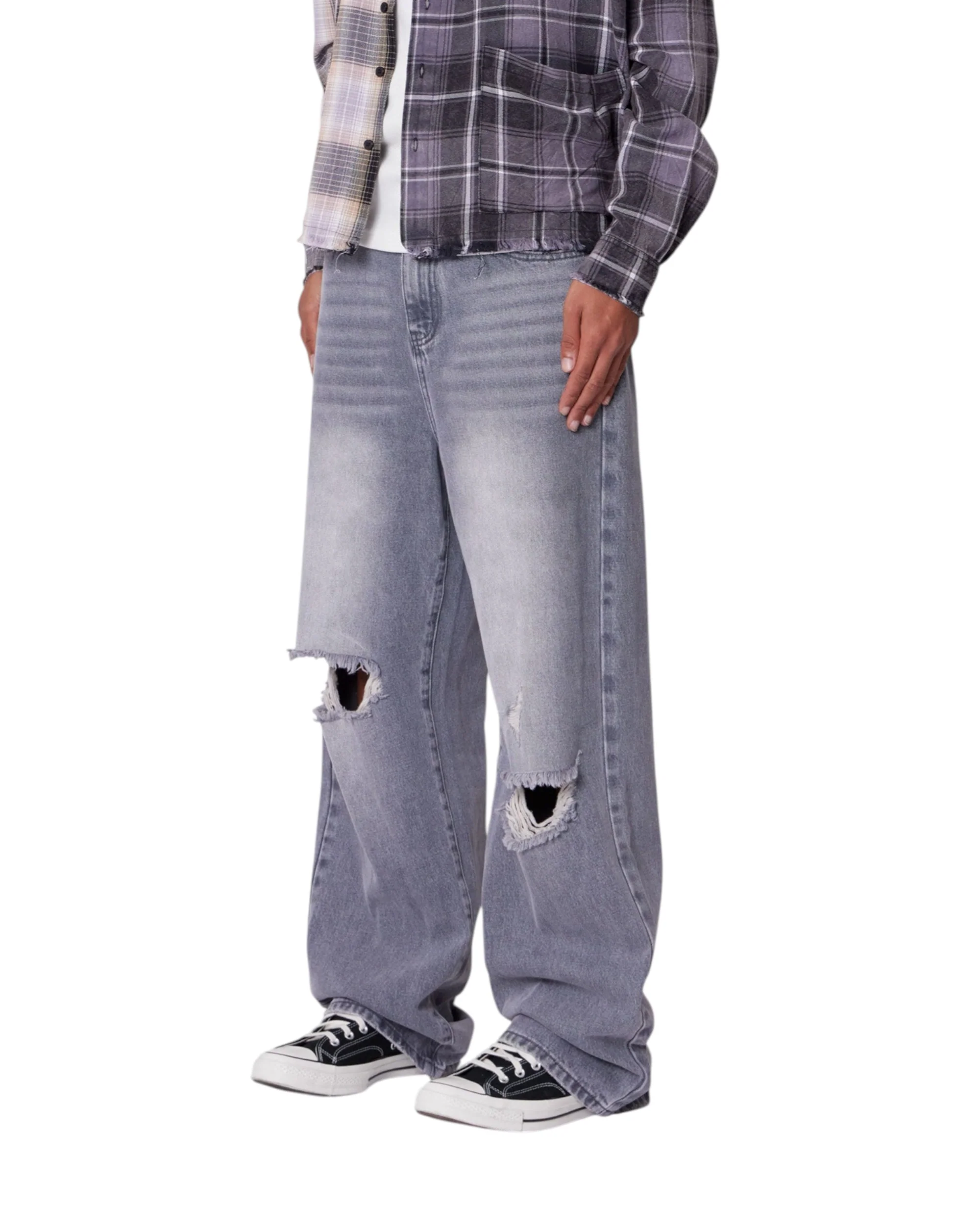 Baggy Blowout Denim - Washed Grey - Image 5