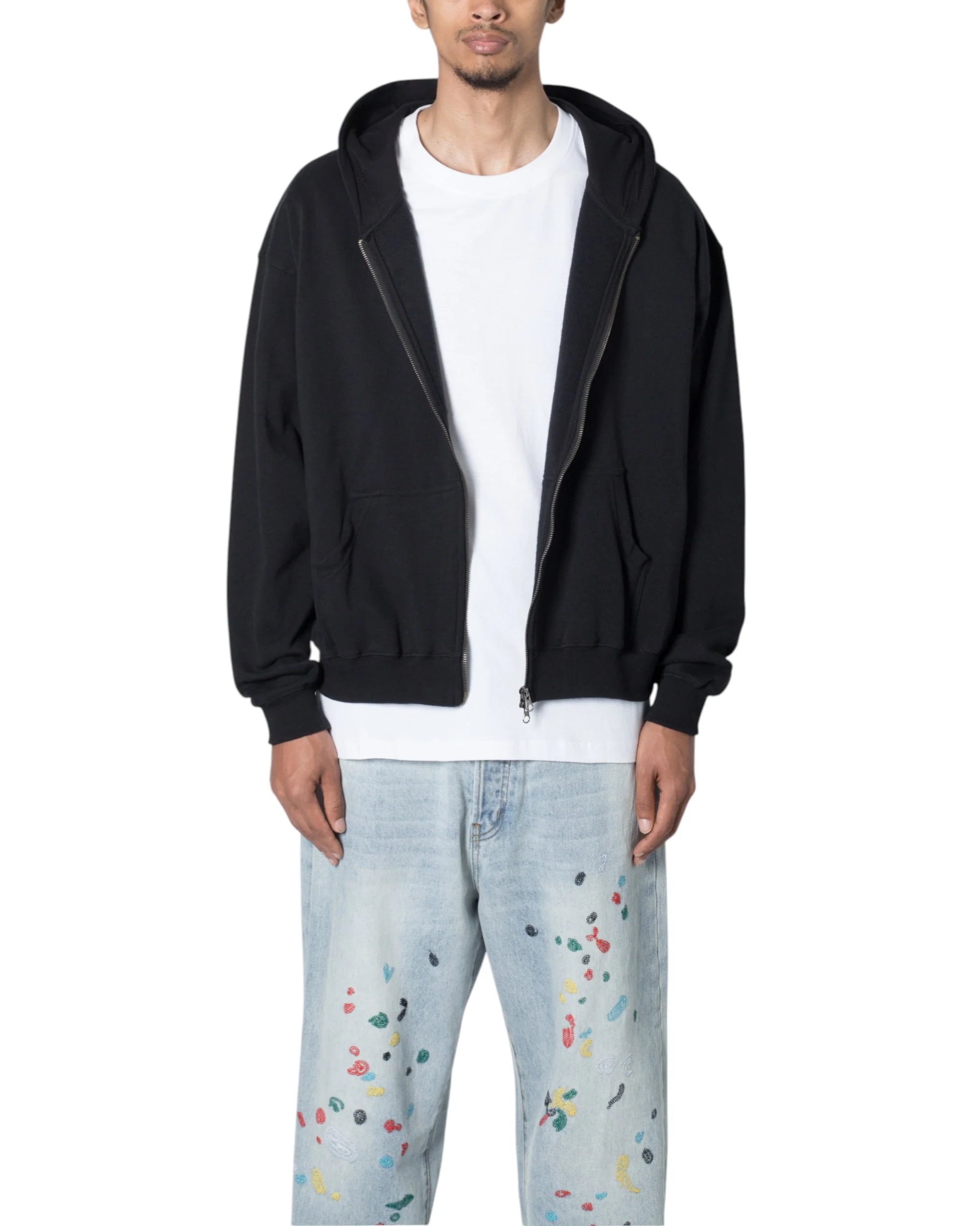 Basic Zip Up Hoodie - Black - Image 2
